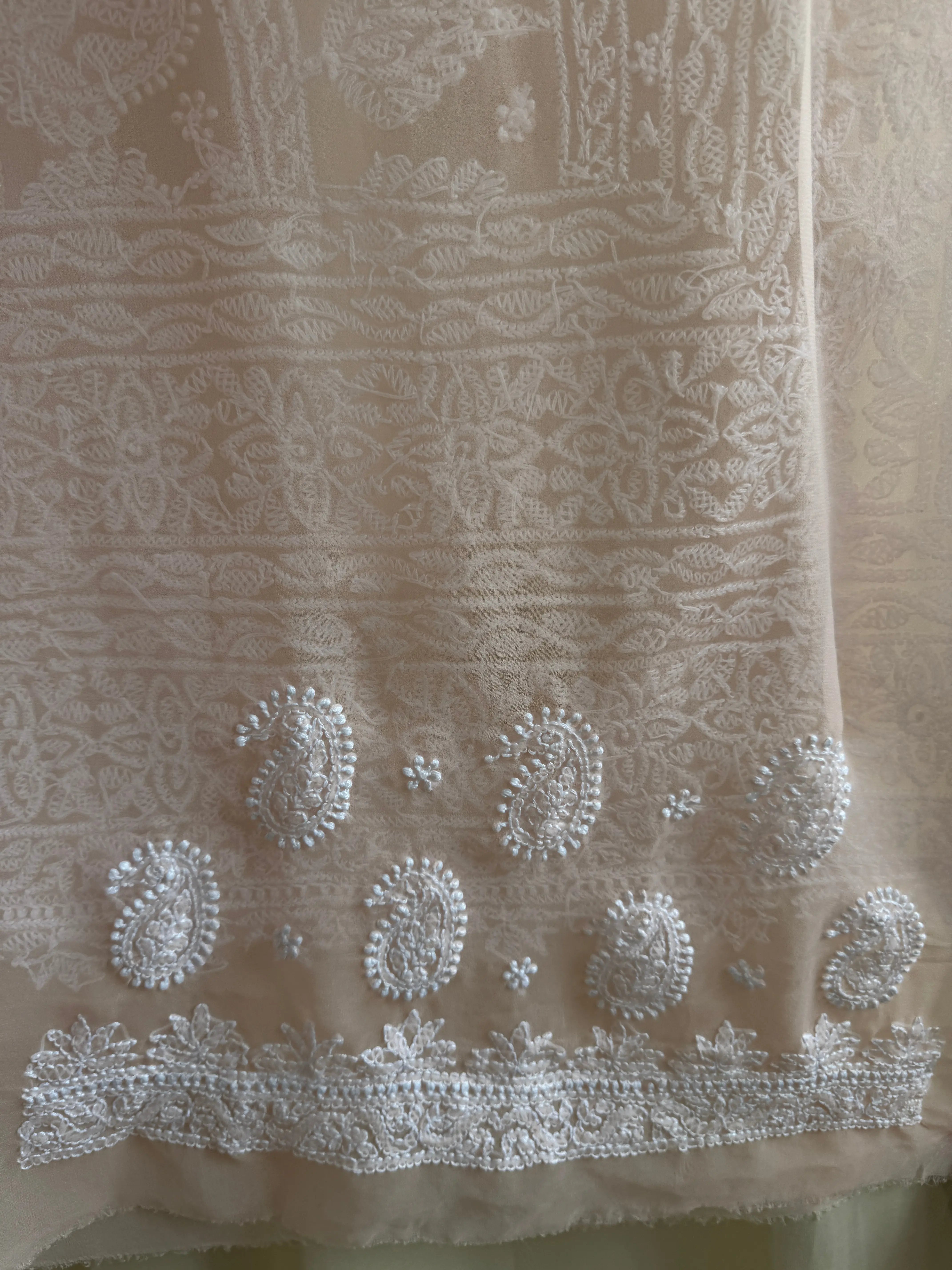 Georgette Chikankari saree in Peach ARIAA CHIKANKARI 
