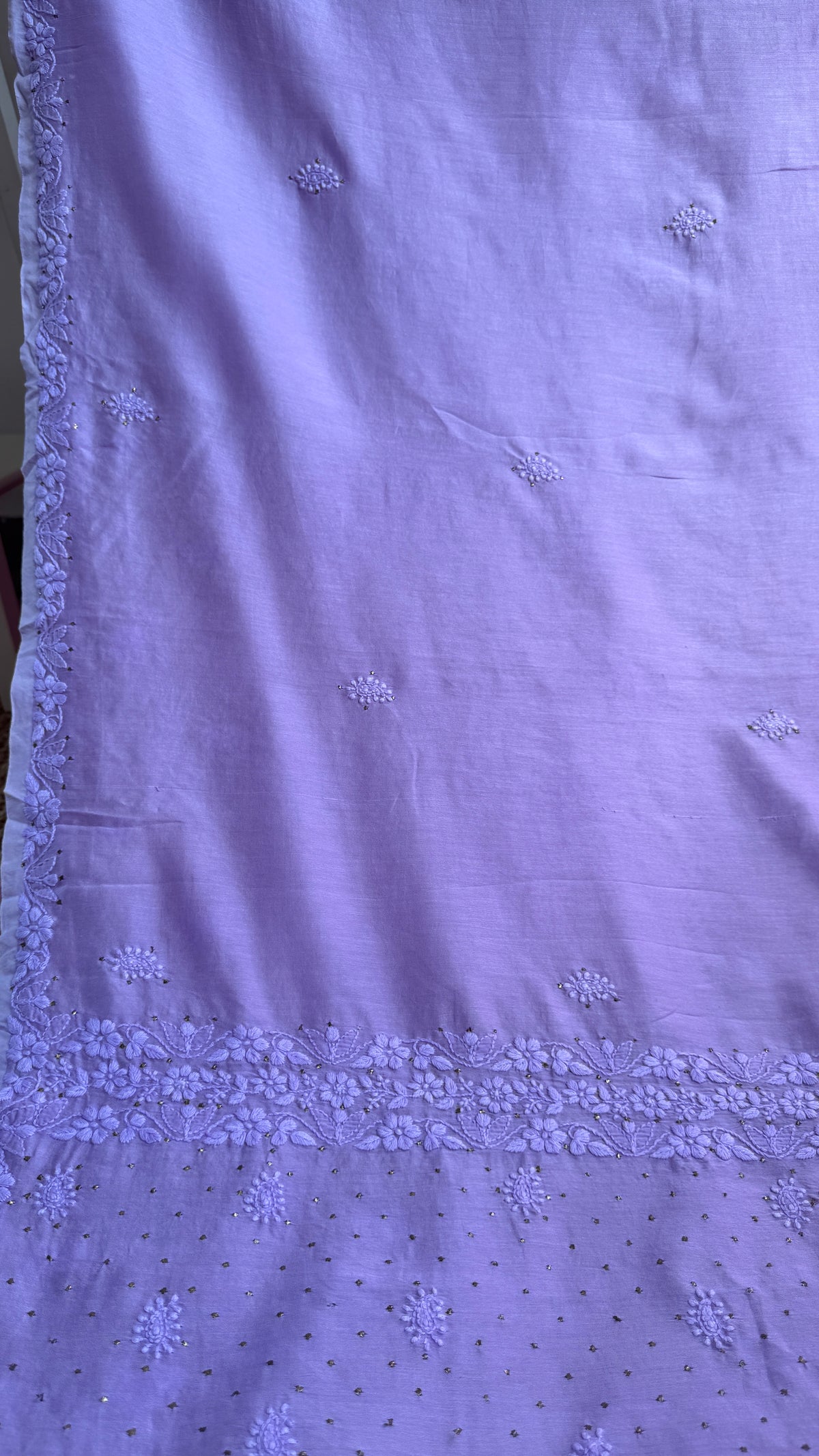 Pure Chanderi Chikankari saree in Lilac