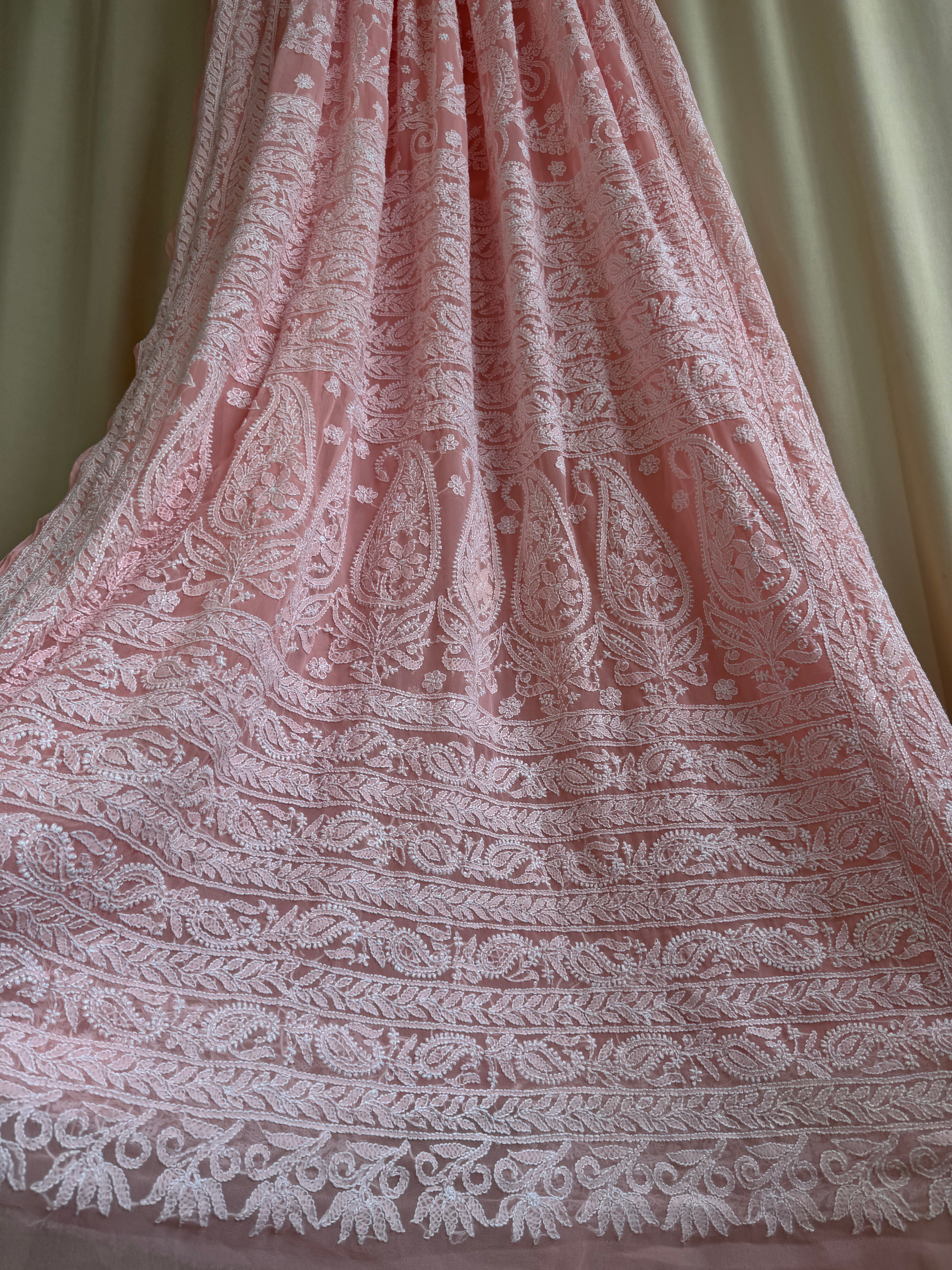 Georgette Chikankari saree in Peach