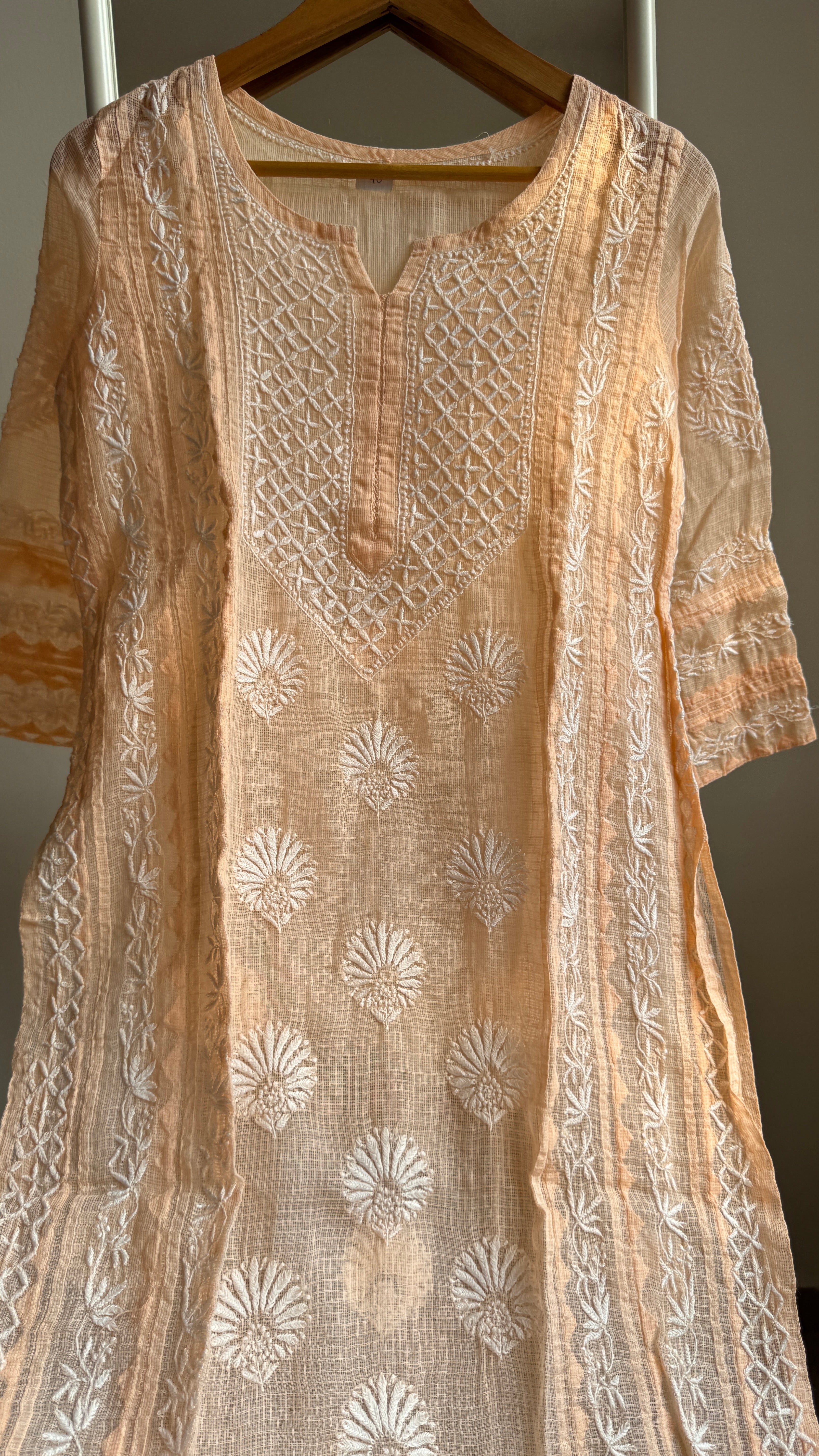 Kota Soft Cotton Chikankari Kurti - orange Peach - TARA Collection