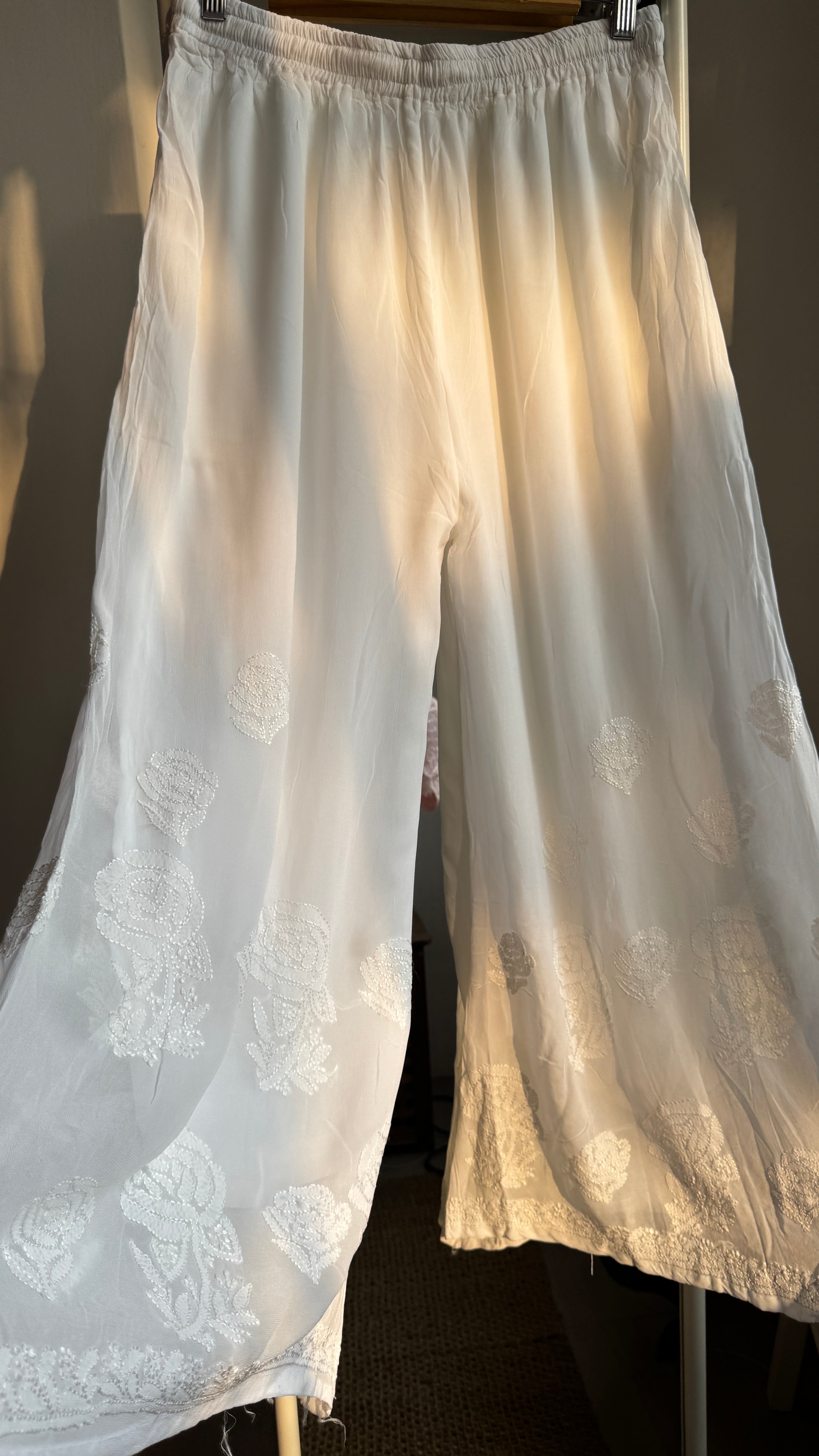 Chikankari Plazzo  - Flare - White