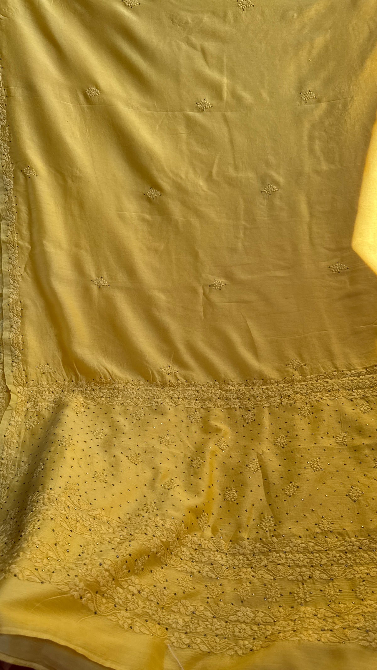 Pure Chanderi Chikankari saree in Yellow
