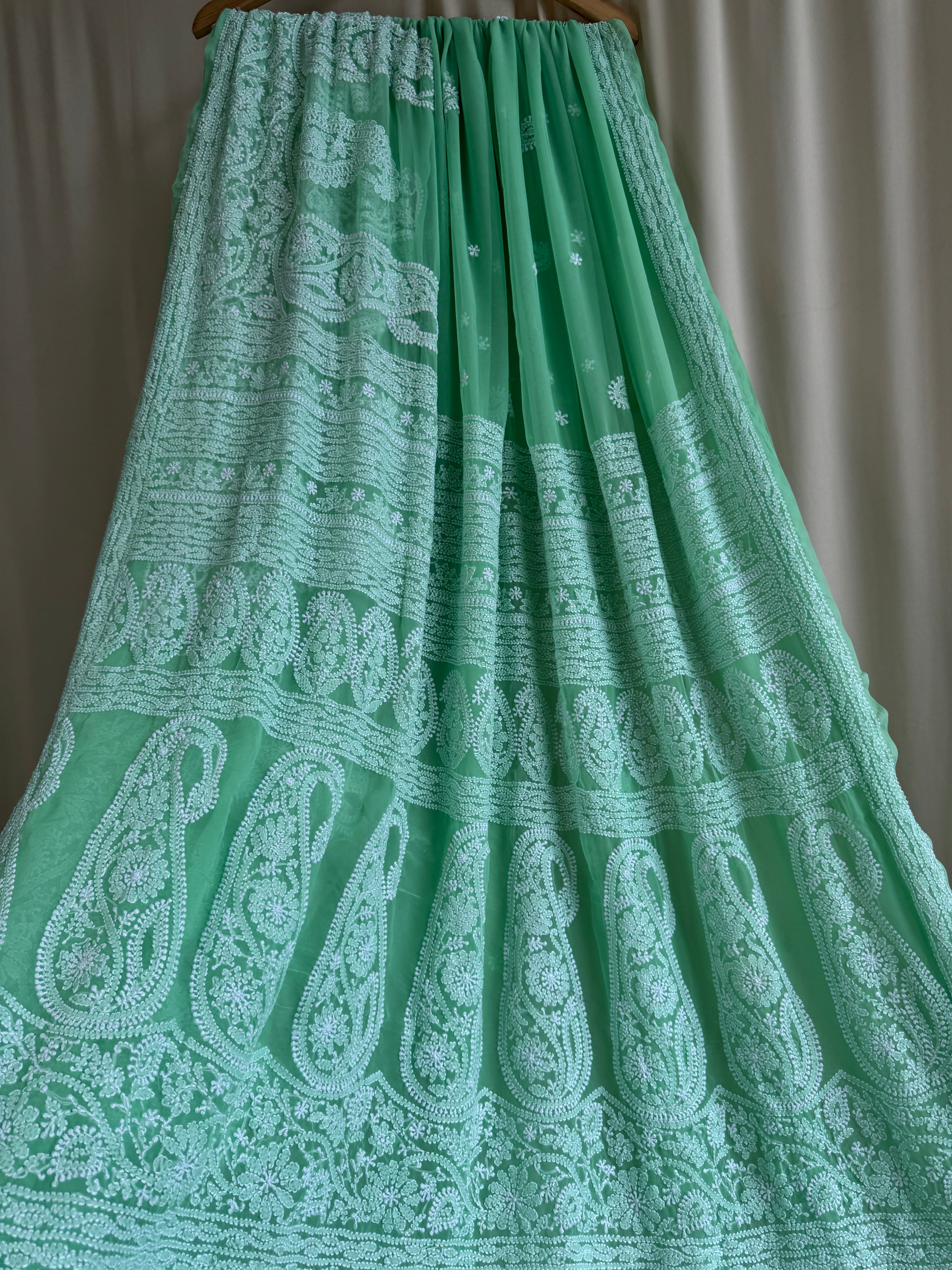 Georgette Chikankari saree in Green