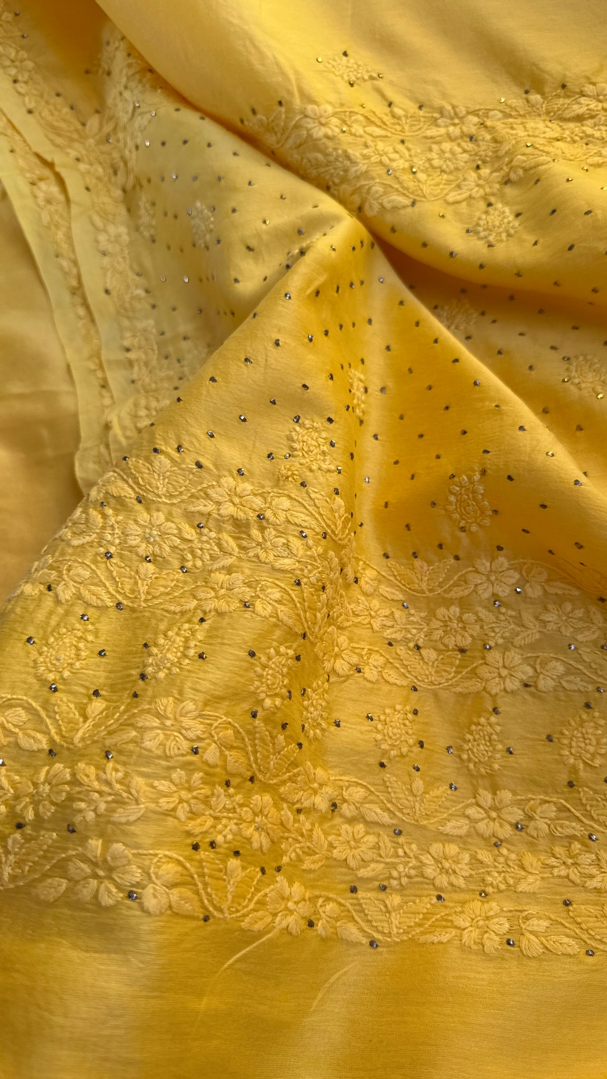 Pure Chanderi Chikankari saree in Yellow