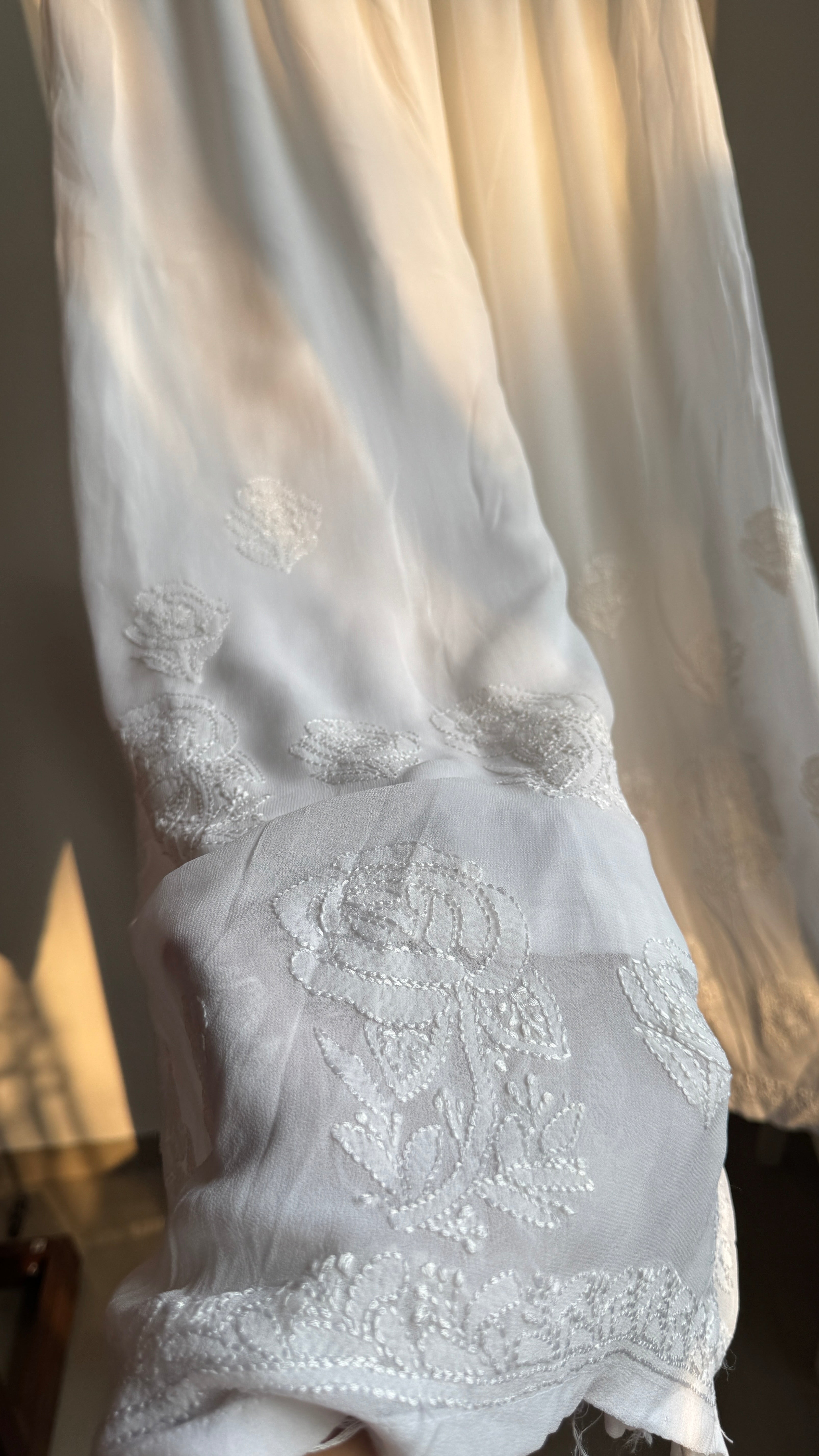 Chikankari Plazzo  - Flare - White