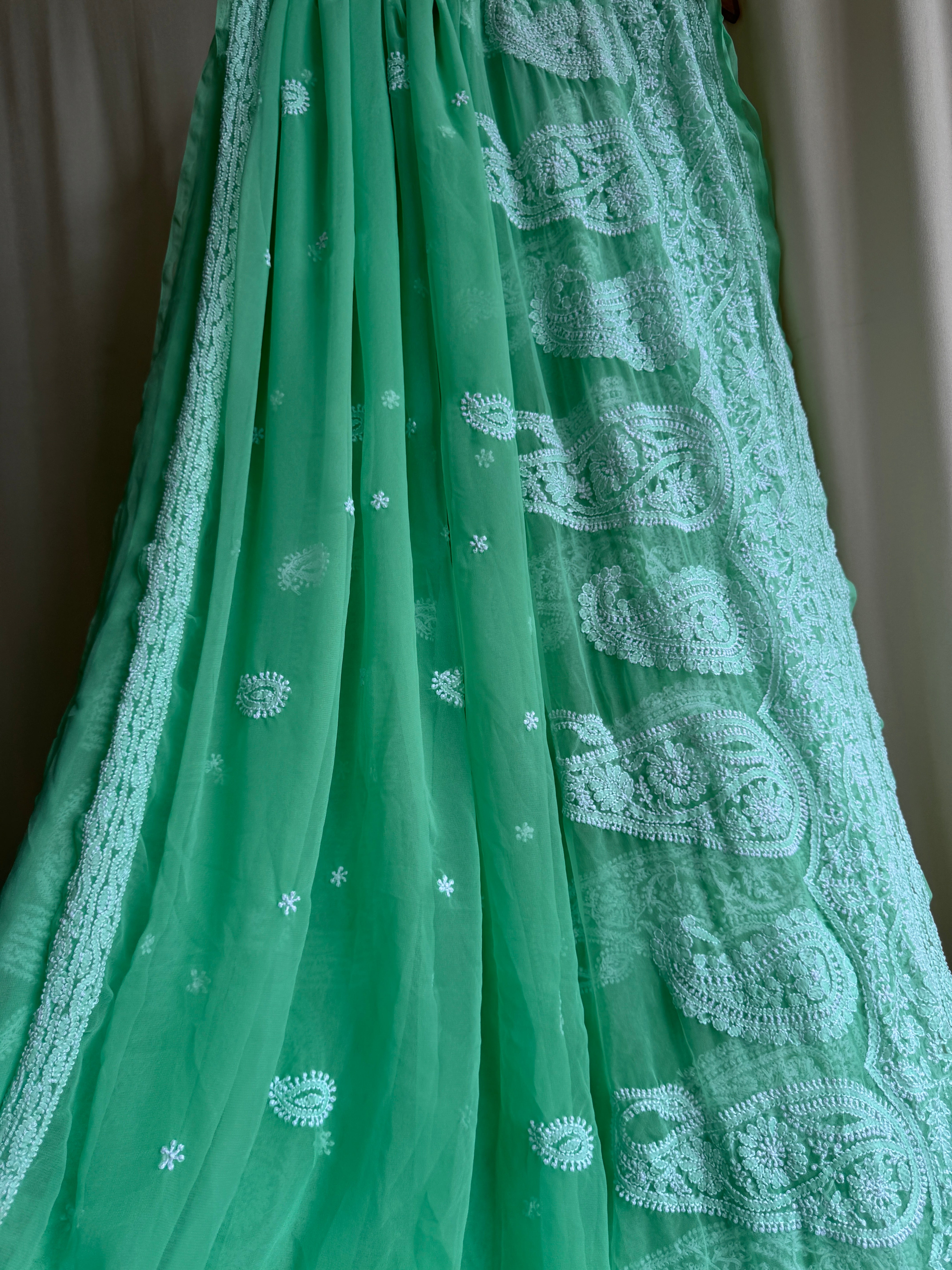 Georgette Chikankari saree in Green ARIAA CHIKANKARI 