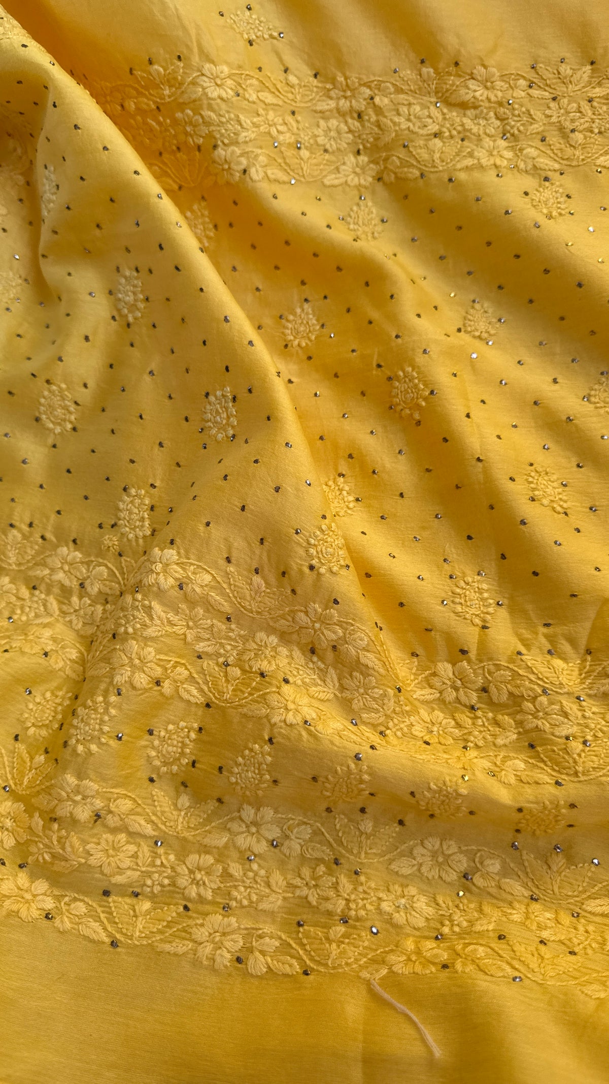 Pure Chanderi Chikankari saree in Yellow