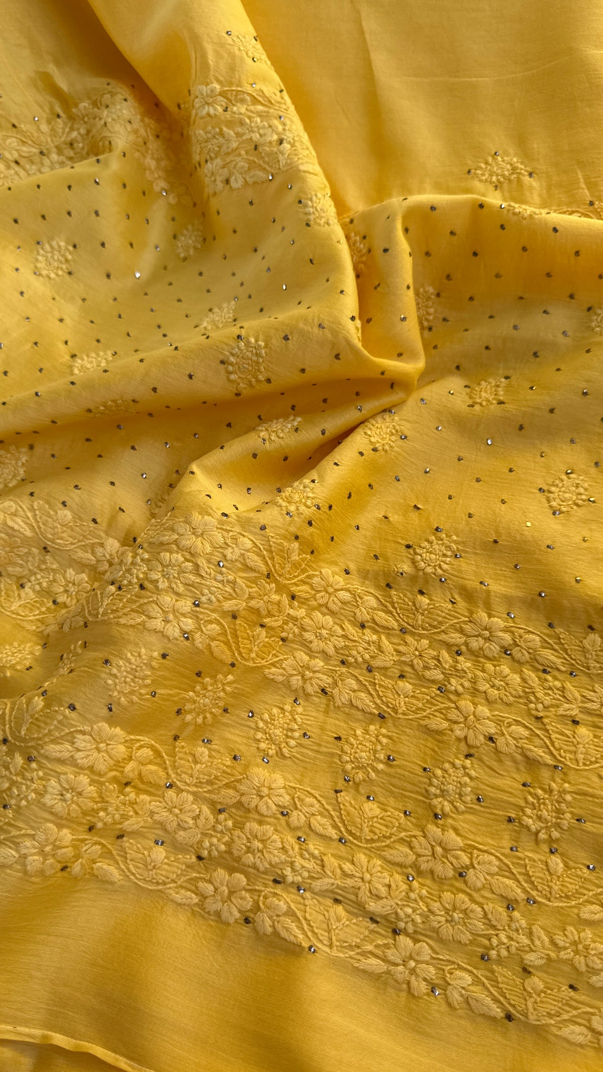 Pure Chanderi Chikankari saree in Yellow
