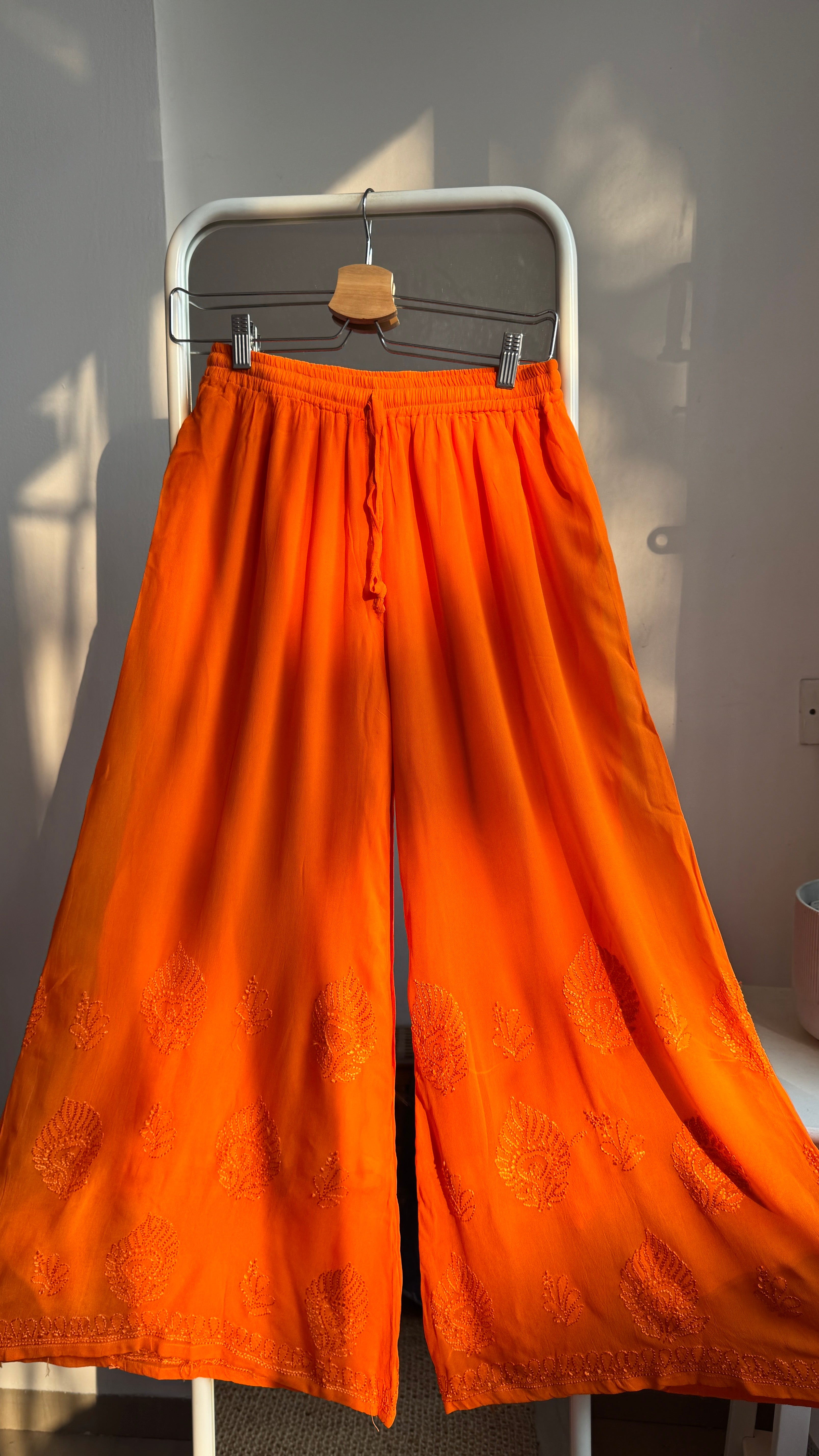 Chikankari Plazzo  - Flare - Orange