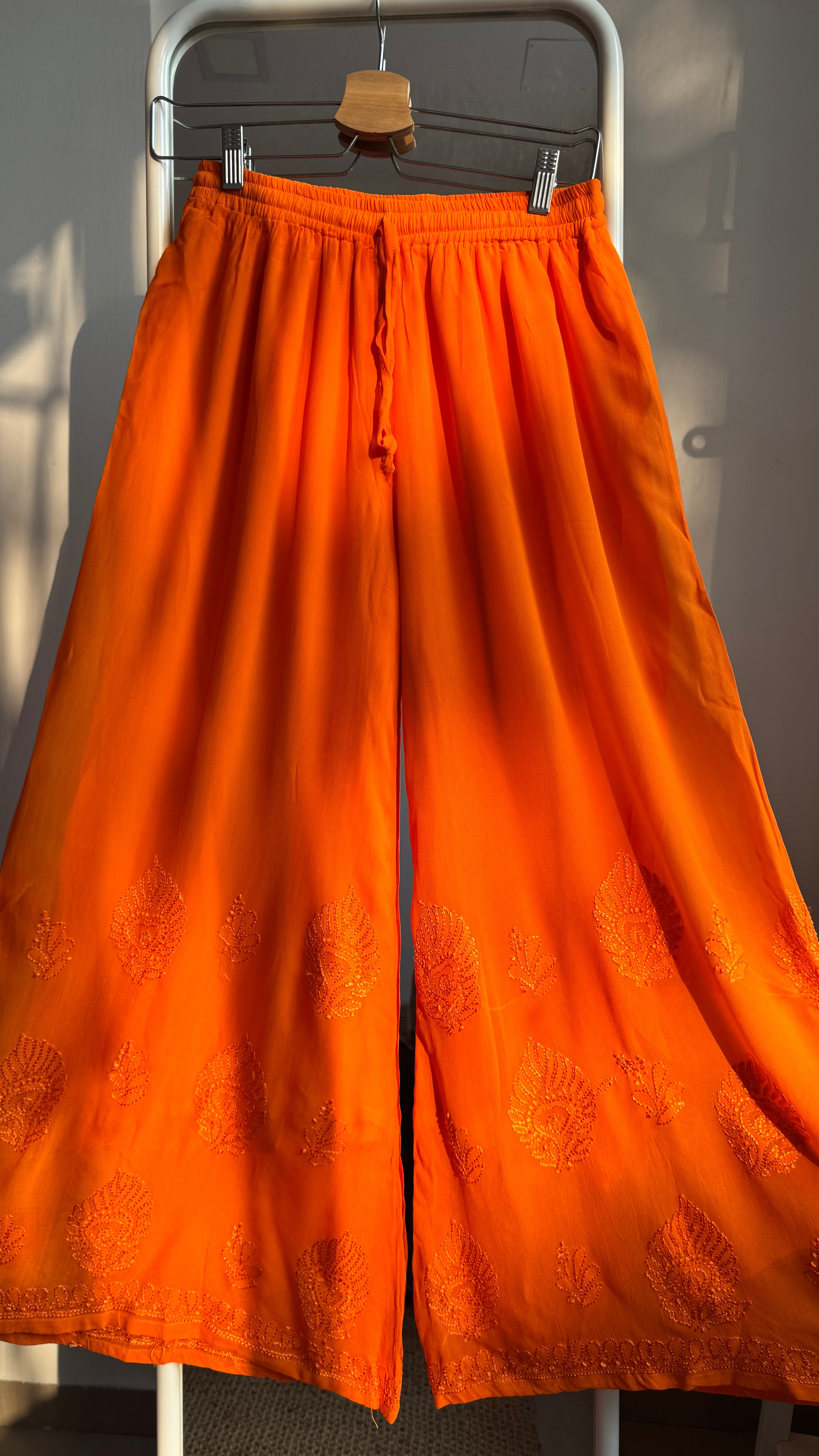 Chikankari Plazzo  - Flare - Orange