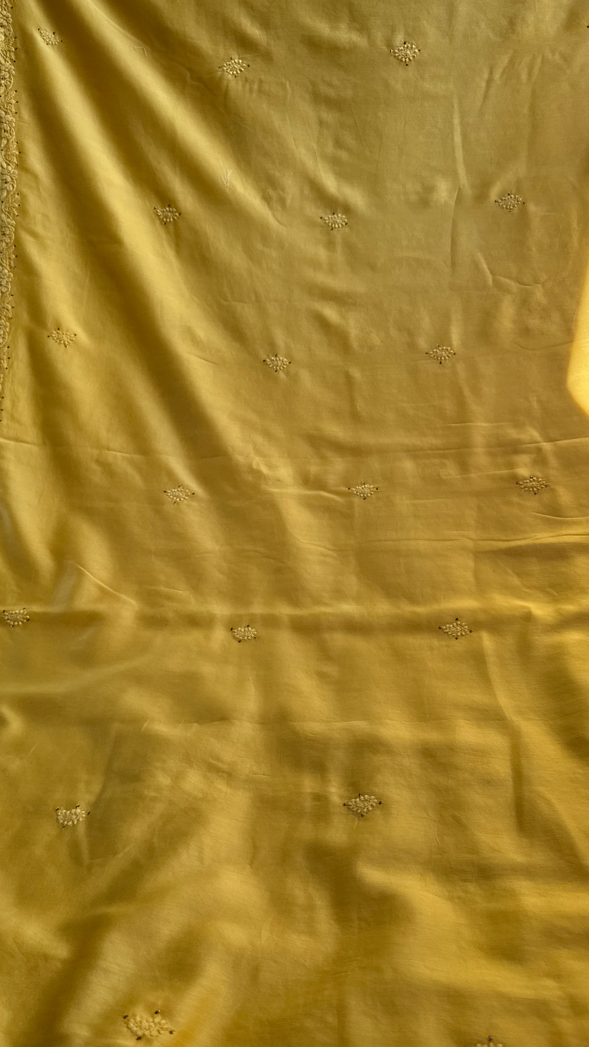 Pure Chanderi Chikankari saree in Yellow