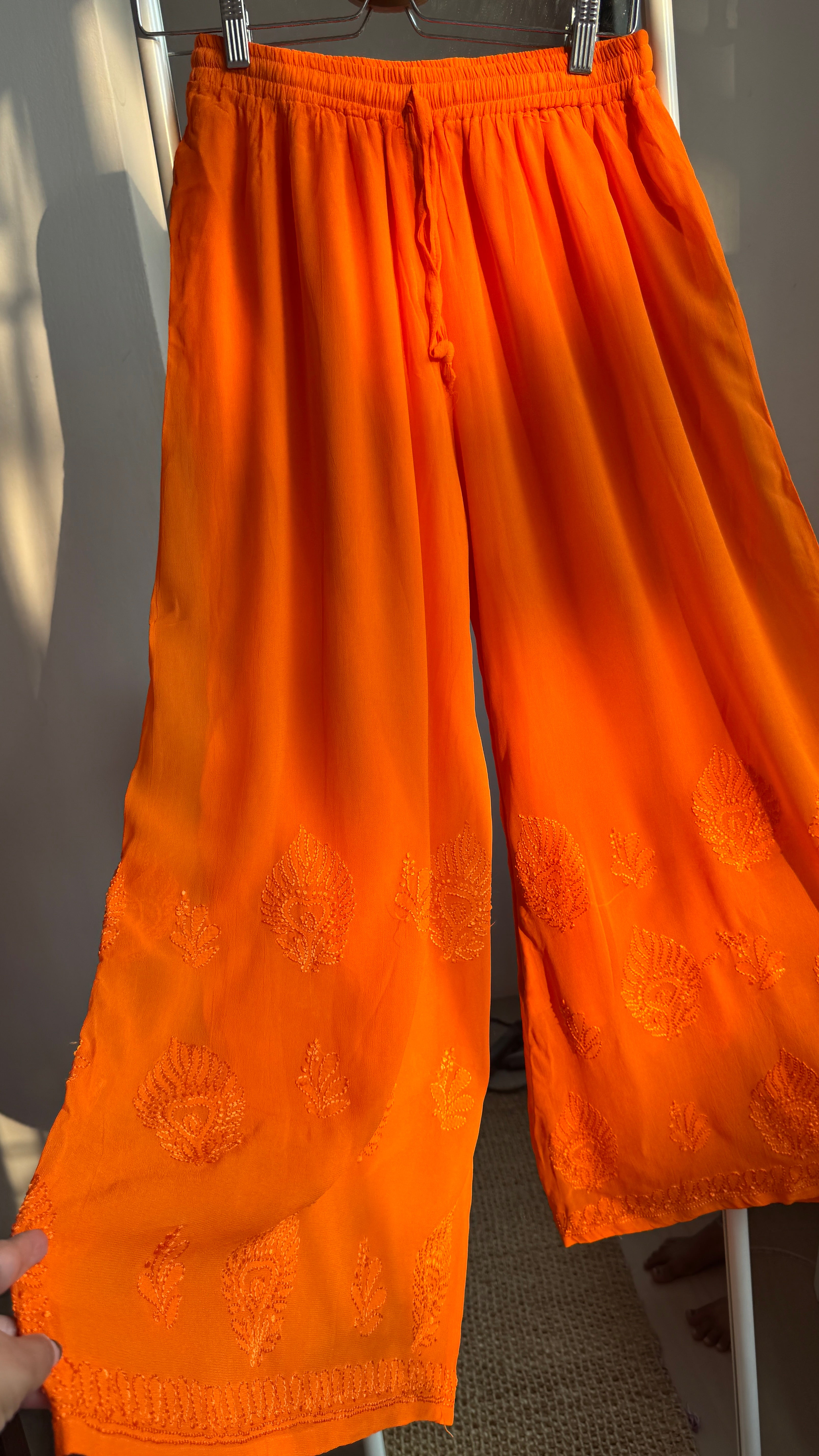 Chikankari Plazzo  - Flare - Orange