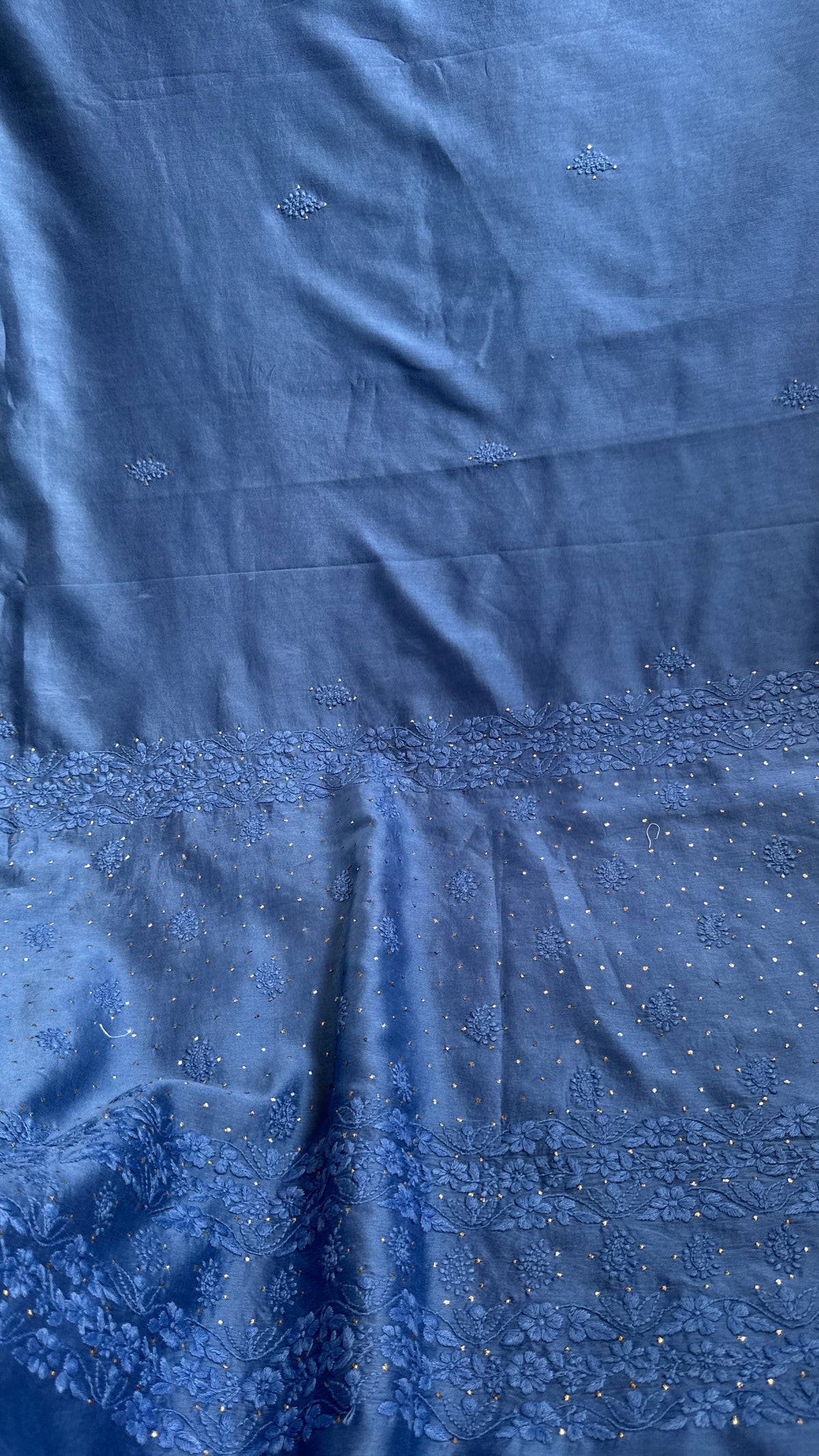 Pure Chanderi Chikankari saree in Blue
