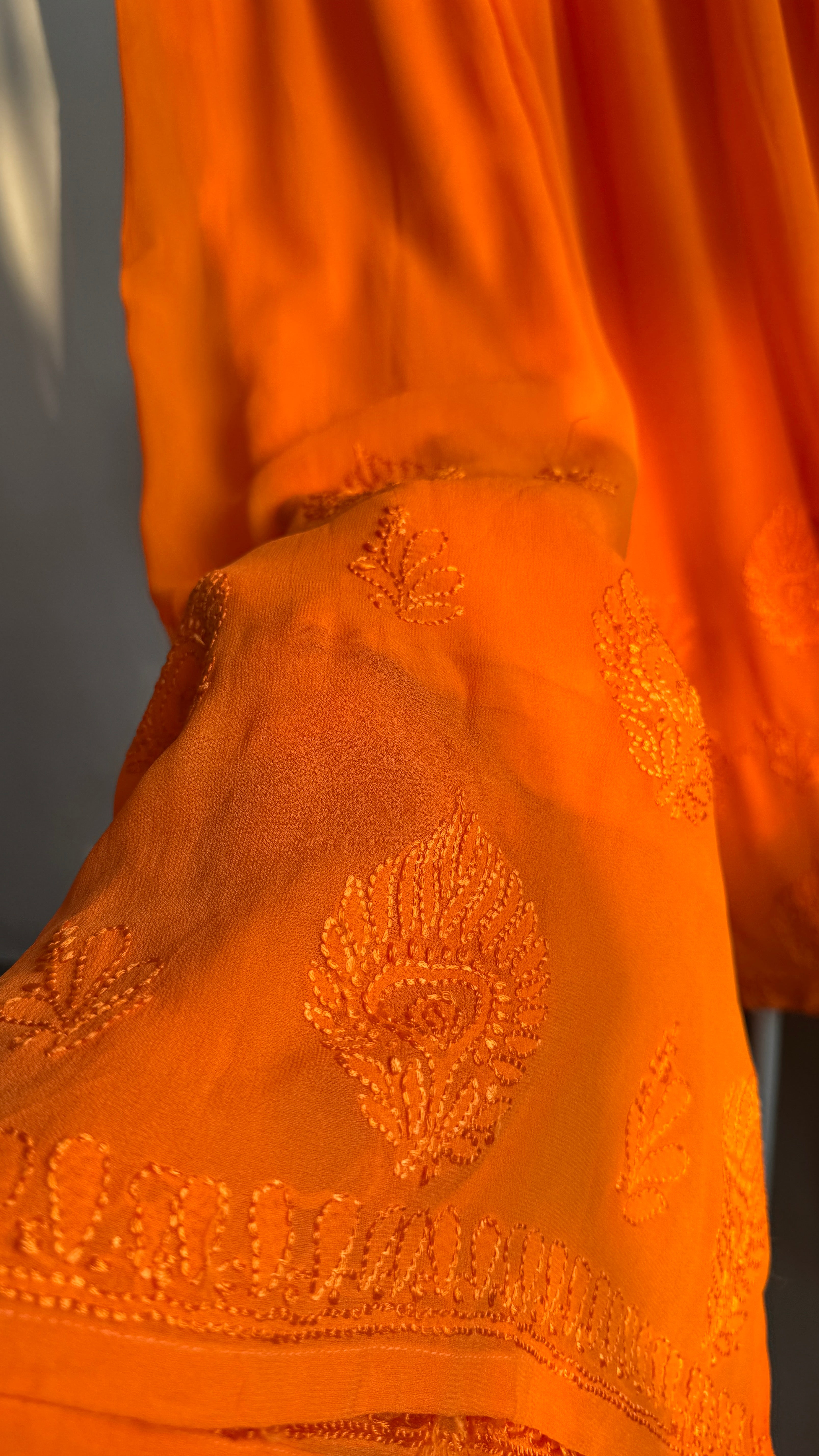 Chikankari Plazzo  - Flare - Orange