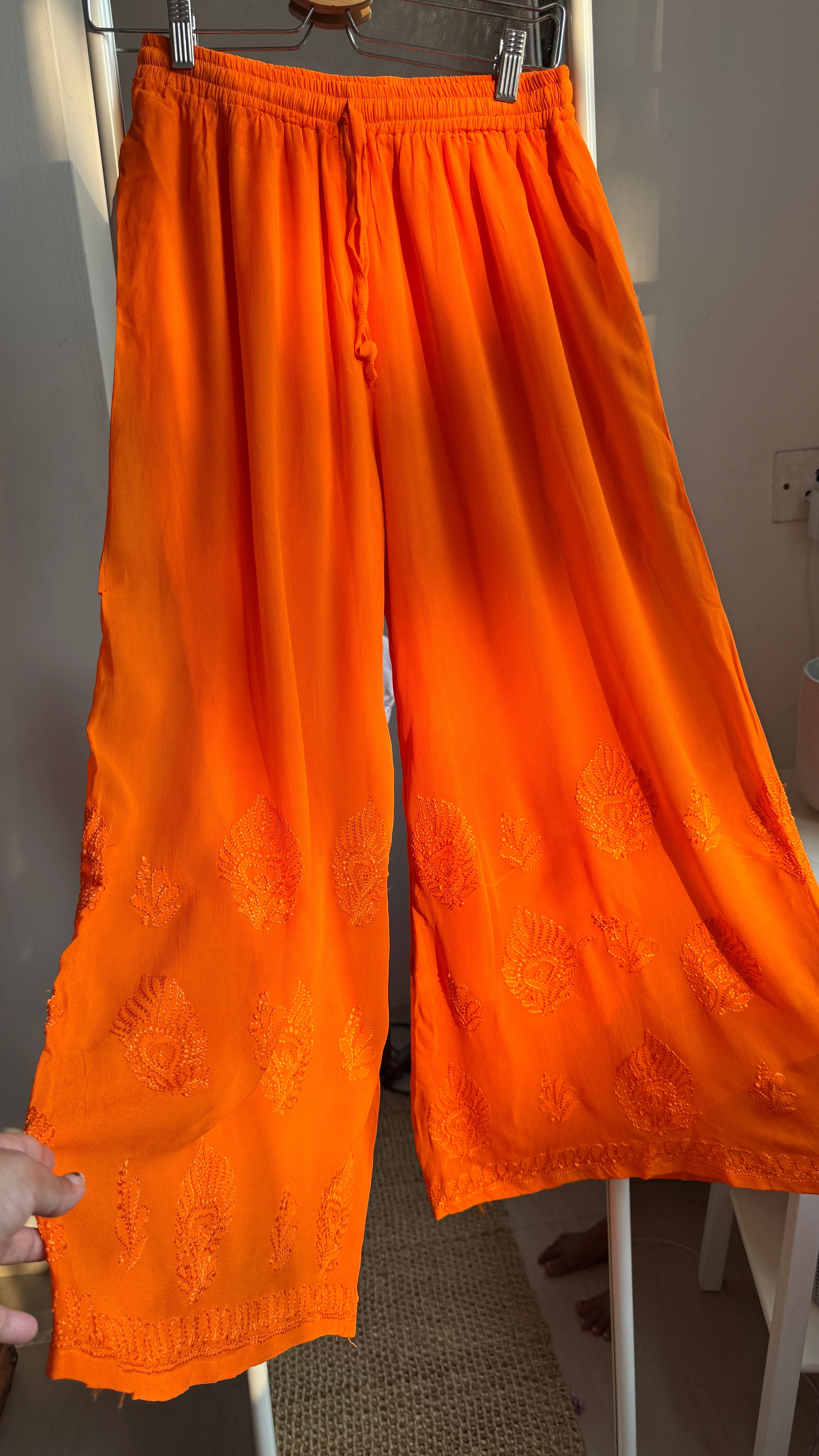Chikankari Plazzo  - Flare - Orange