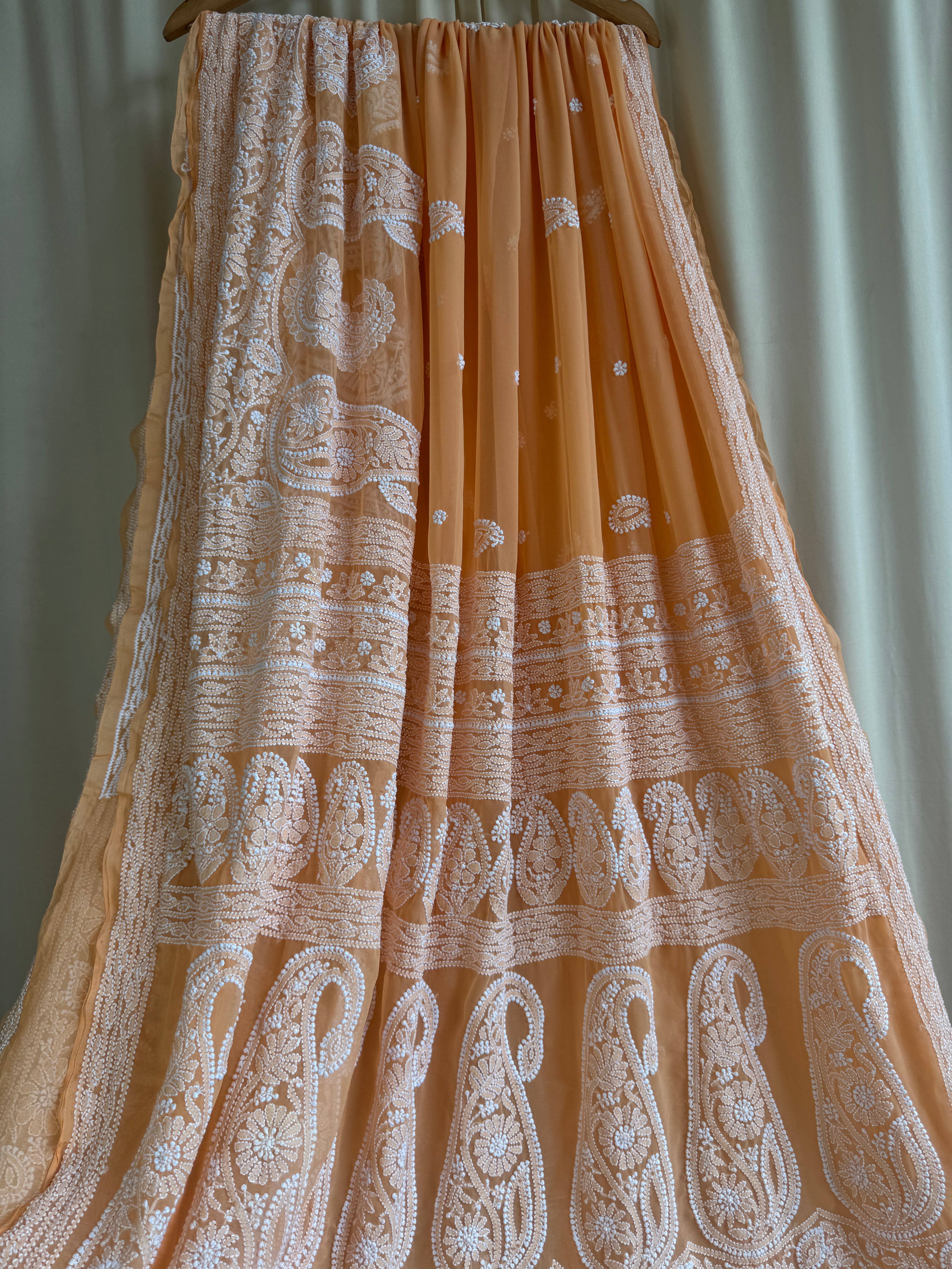 Georgette Chikankari saree in Orange