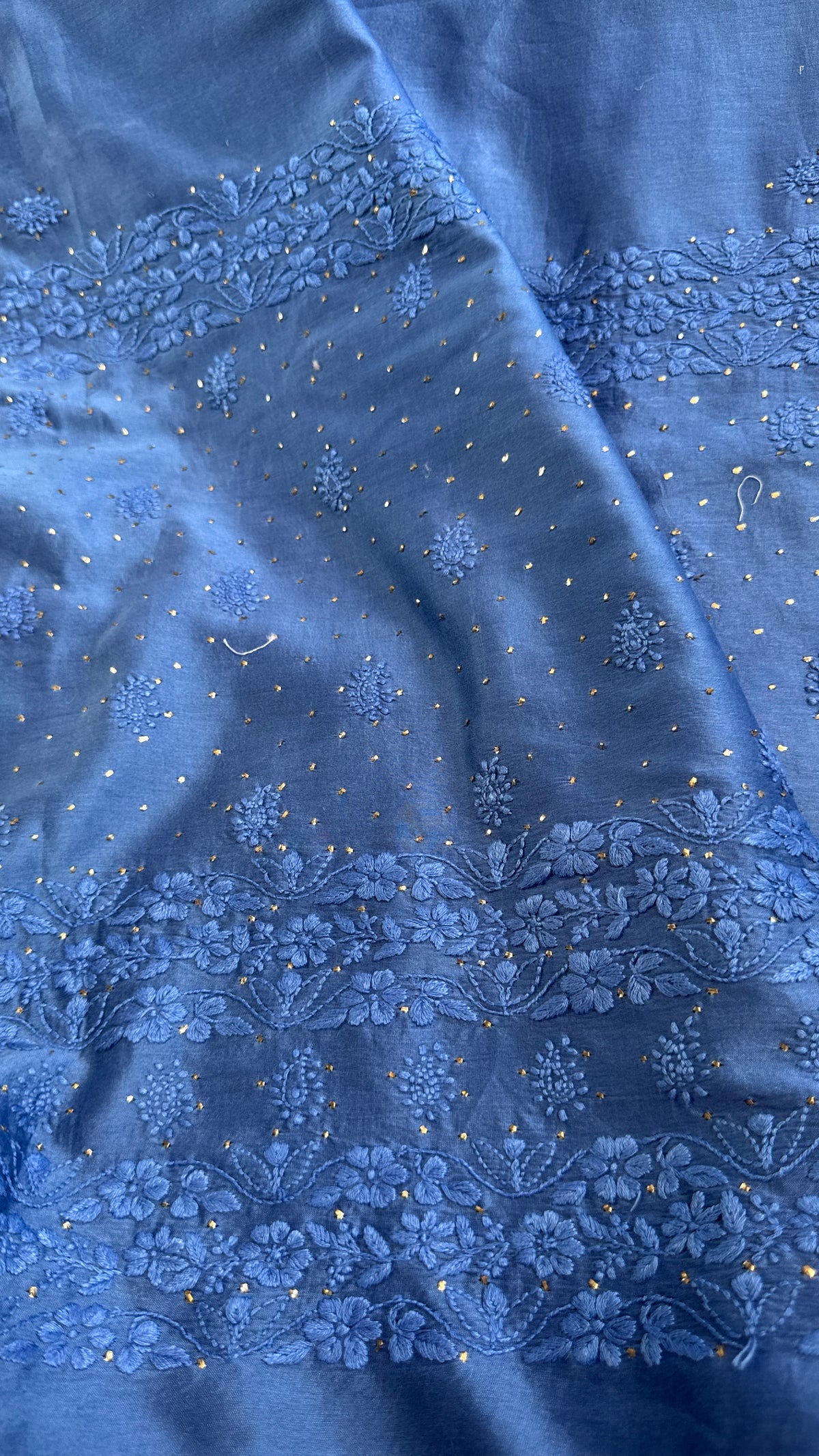Pure Chanderi Chikankari saree in Blue