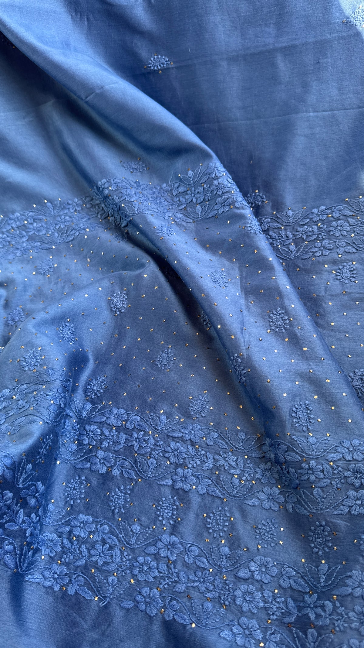 Pure Chanderi Chikankari saree in Blue