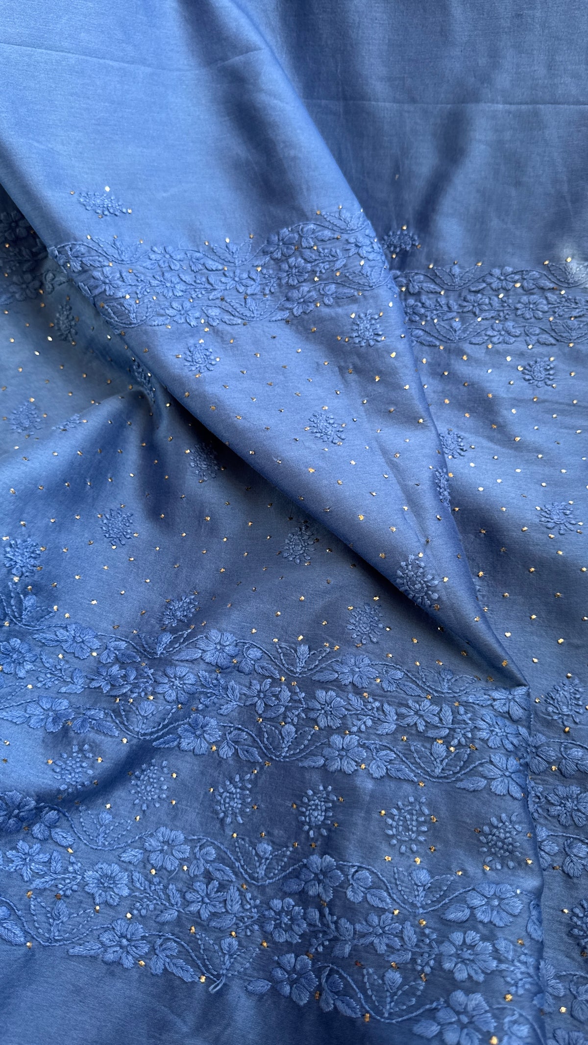 Pure Chanderi Chikankari saree in Blue