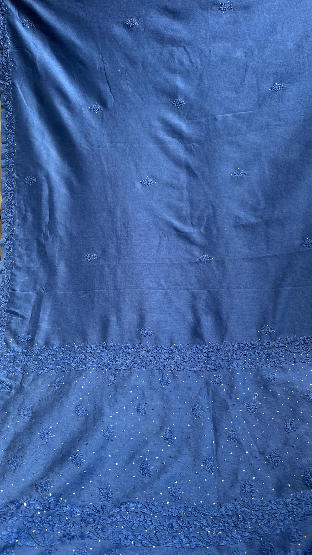Pure Chanderi Chikankari saree in Blue