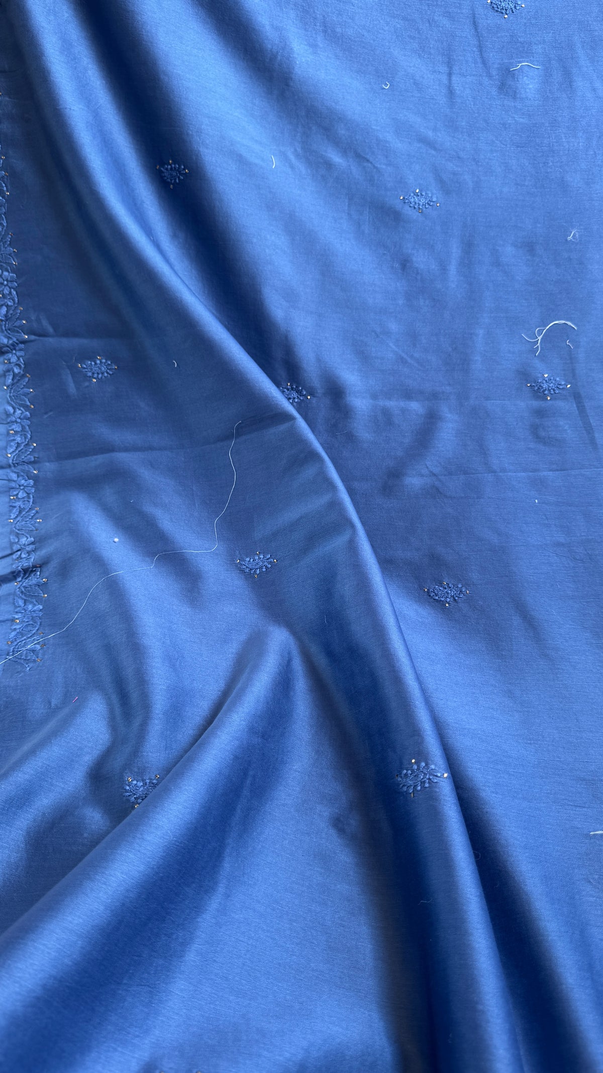 Pure Chanderi Chikankari saree in Blue