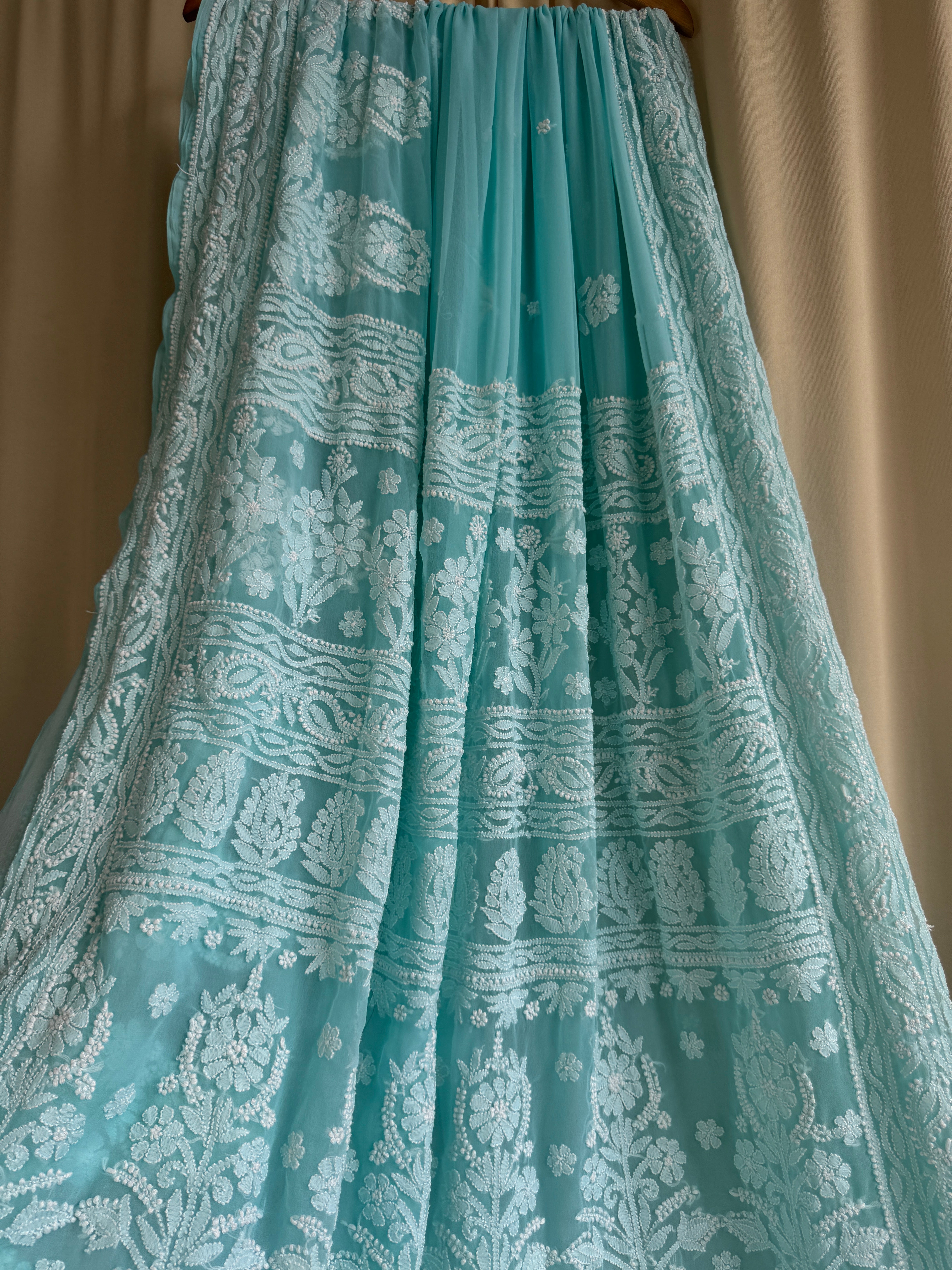 Georgette Chikankari saree in Blue