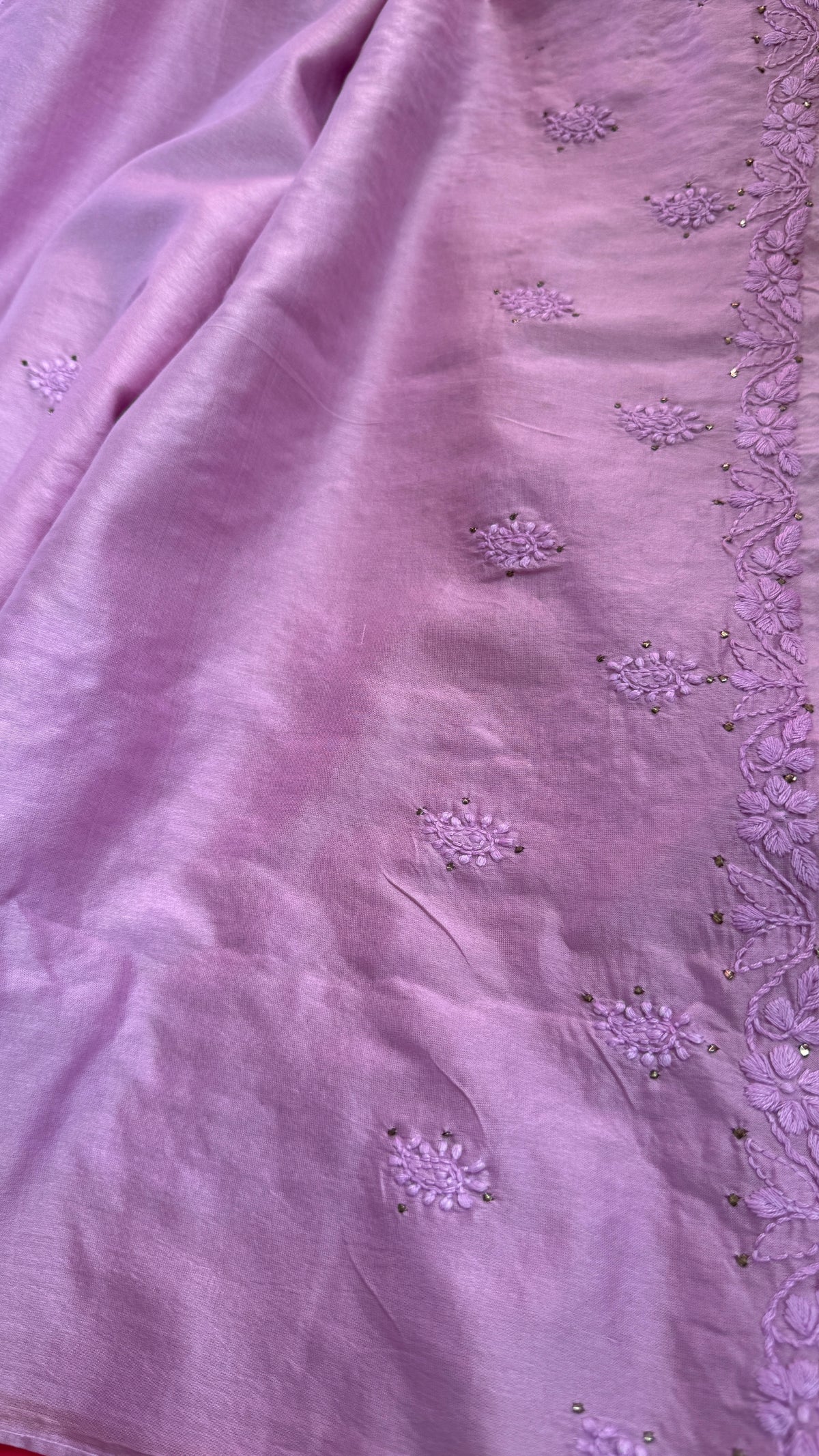 Pure Chanderi Chikankari saree in Mauve