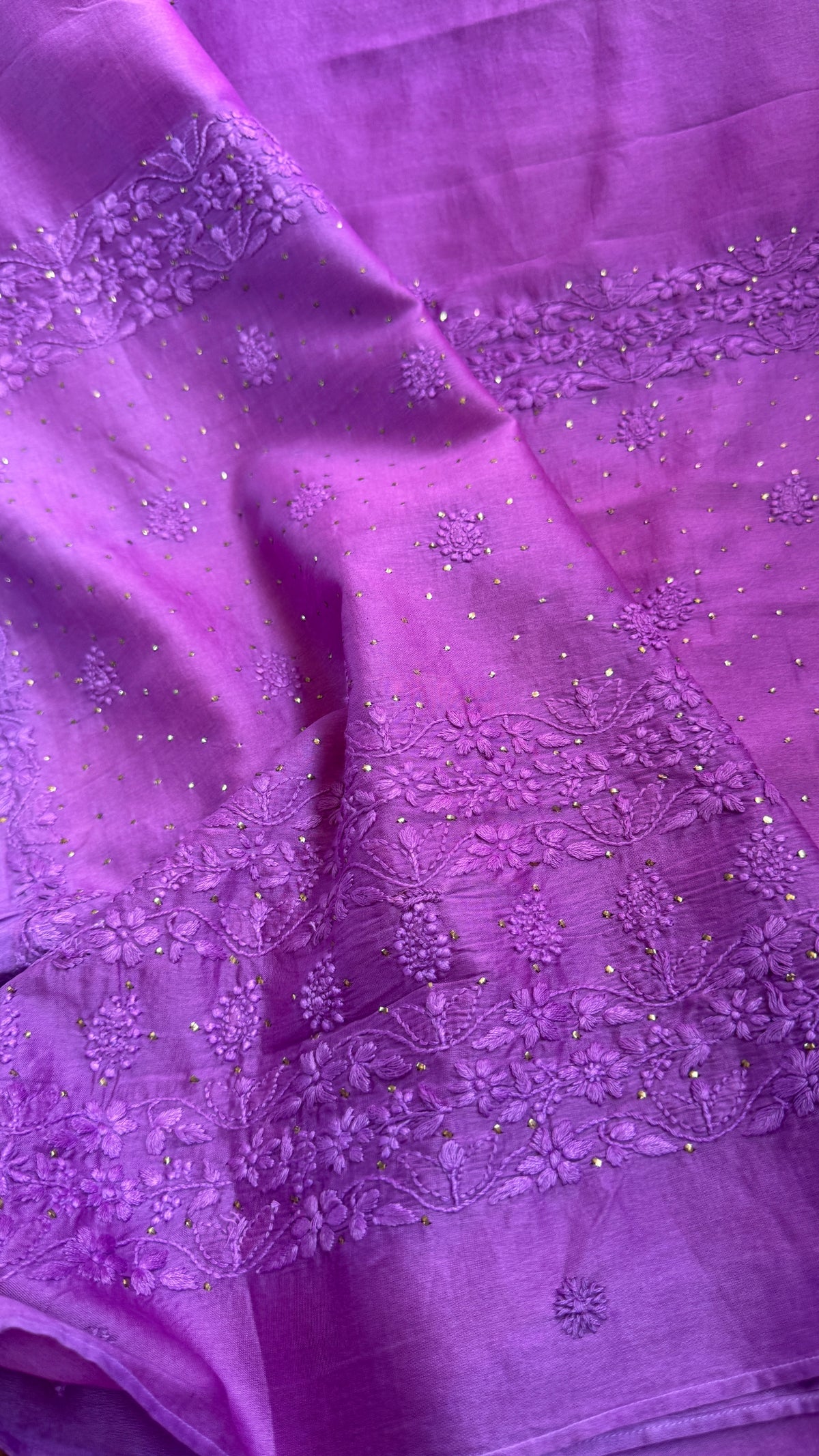 Pure Chanderi Chikankari saree in Purple
