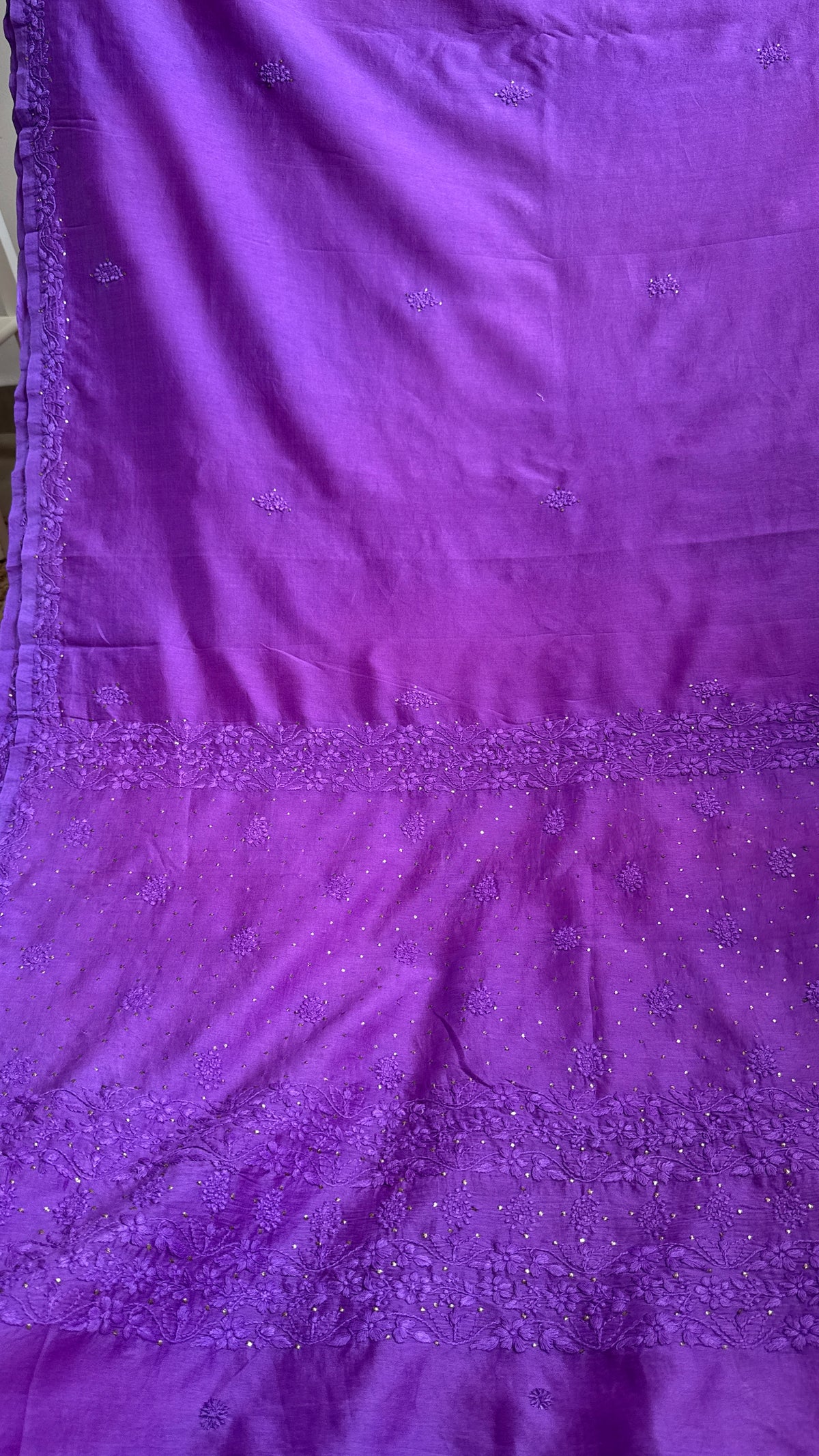 Pure Chanderi Chikankari saree in Purple