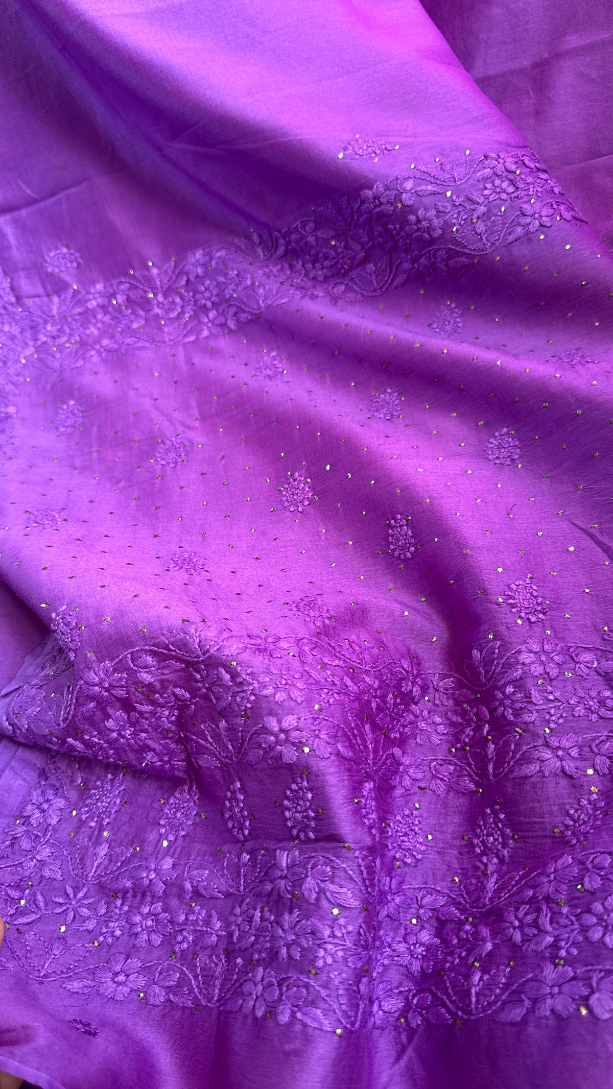 Pure Chanderi Chikankari saree in Purple