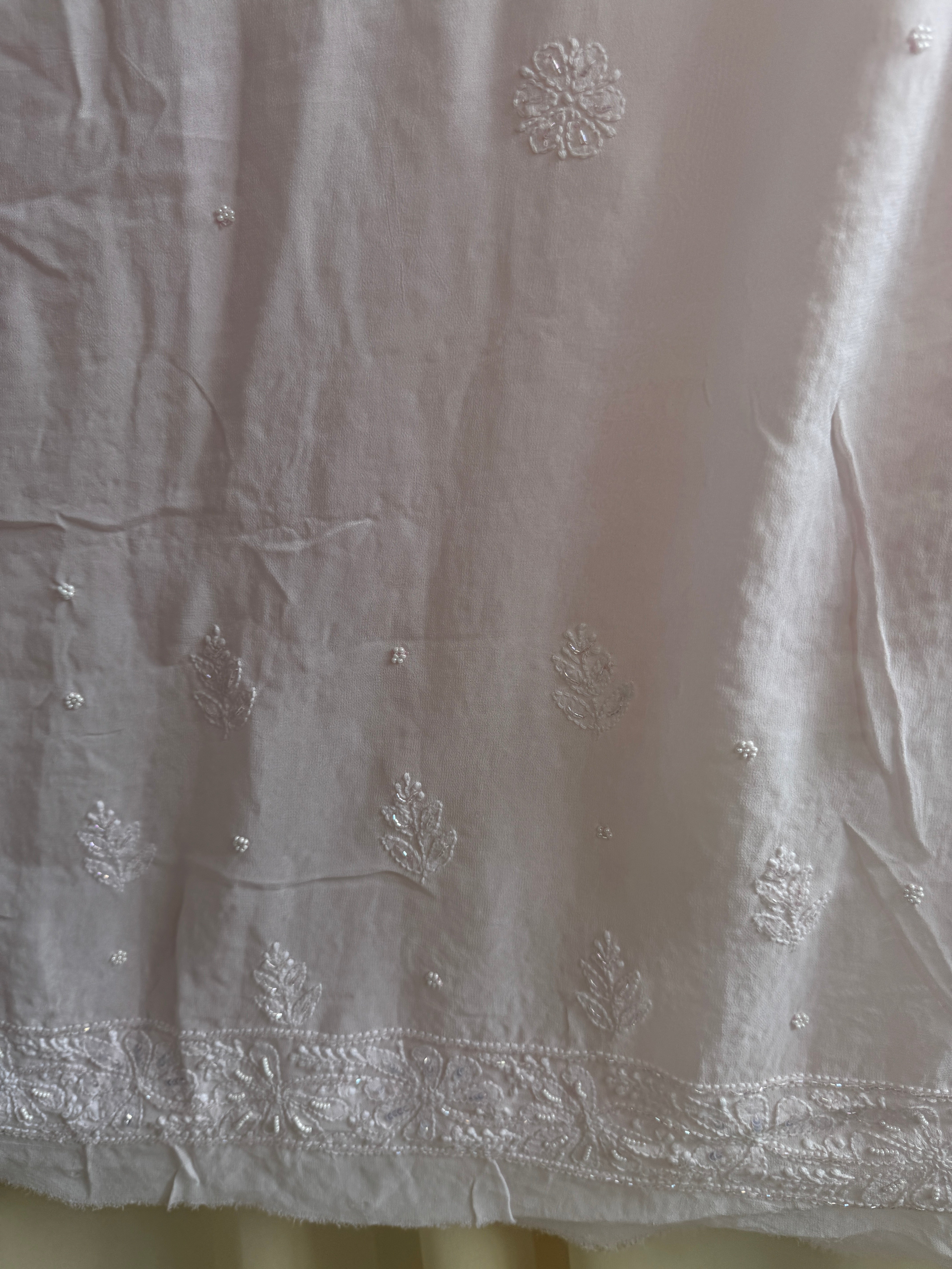 Viscose Baby Pink Chikankari saree with Pearl embellishments
