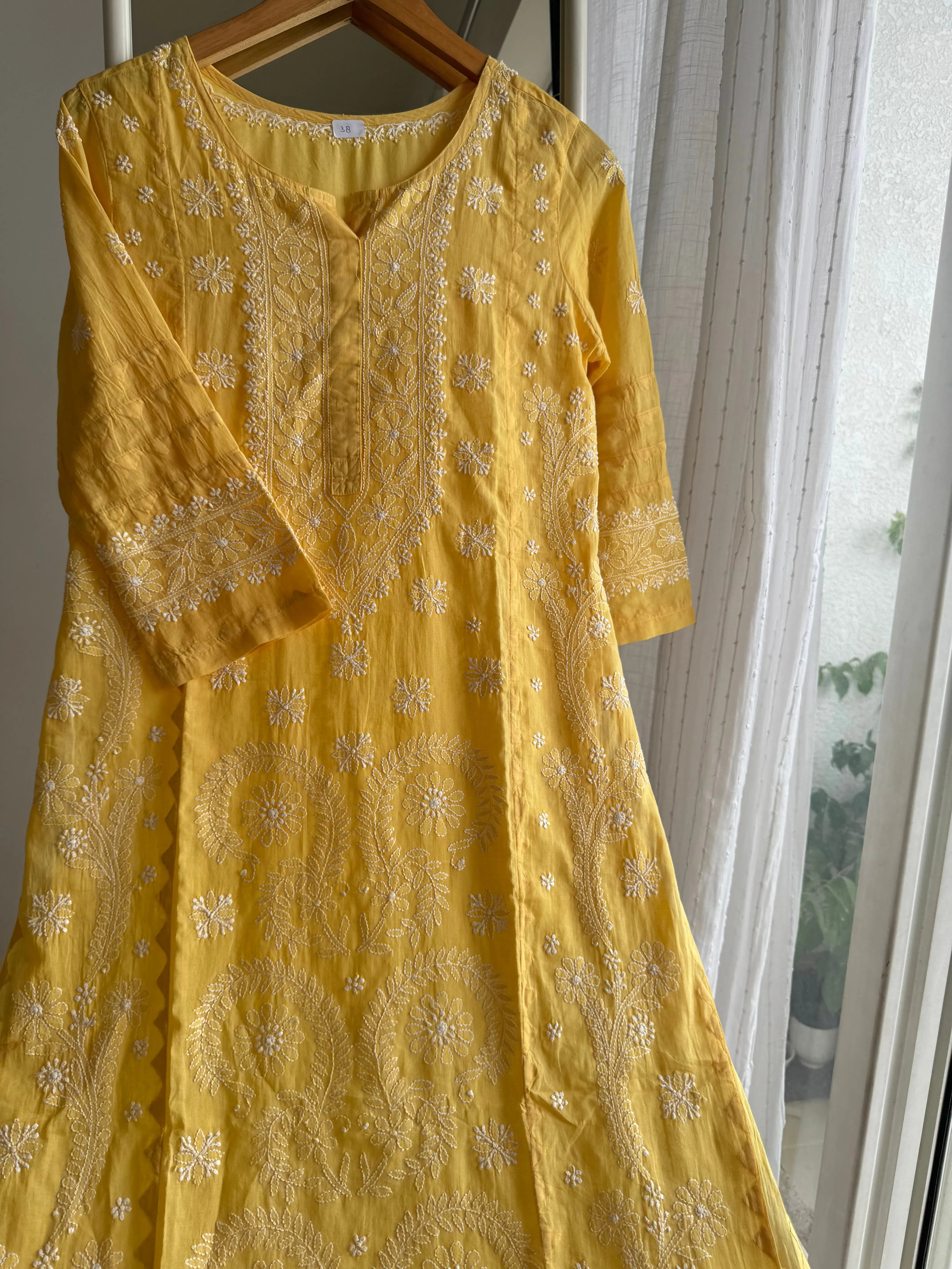 Mul Cotton Chikankari Kurti - Yellow ARIAA CHIKANKARI 