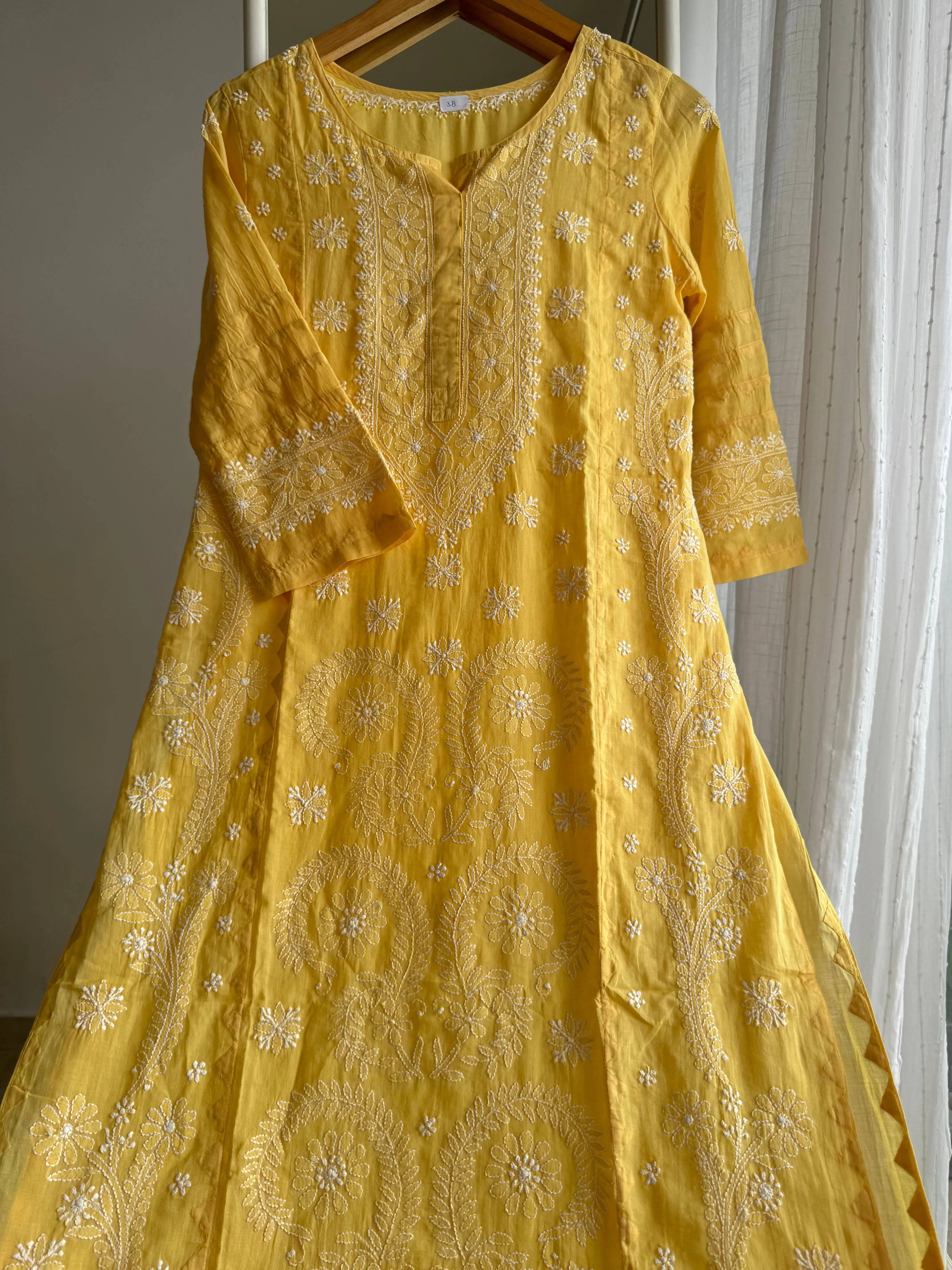 Mul Cotton Chikankari Kurti - Yellow ARIAA CHIKANKARI 