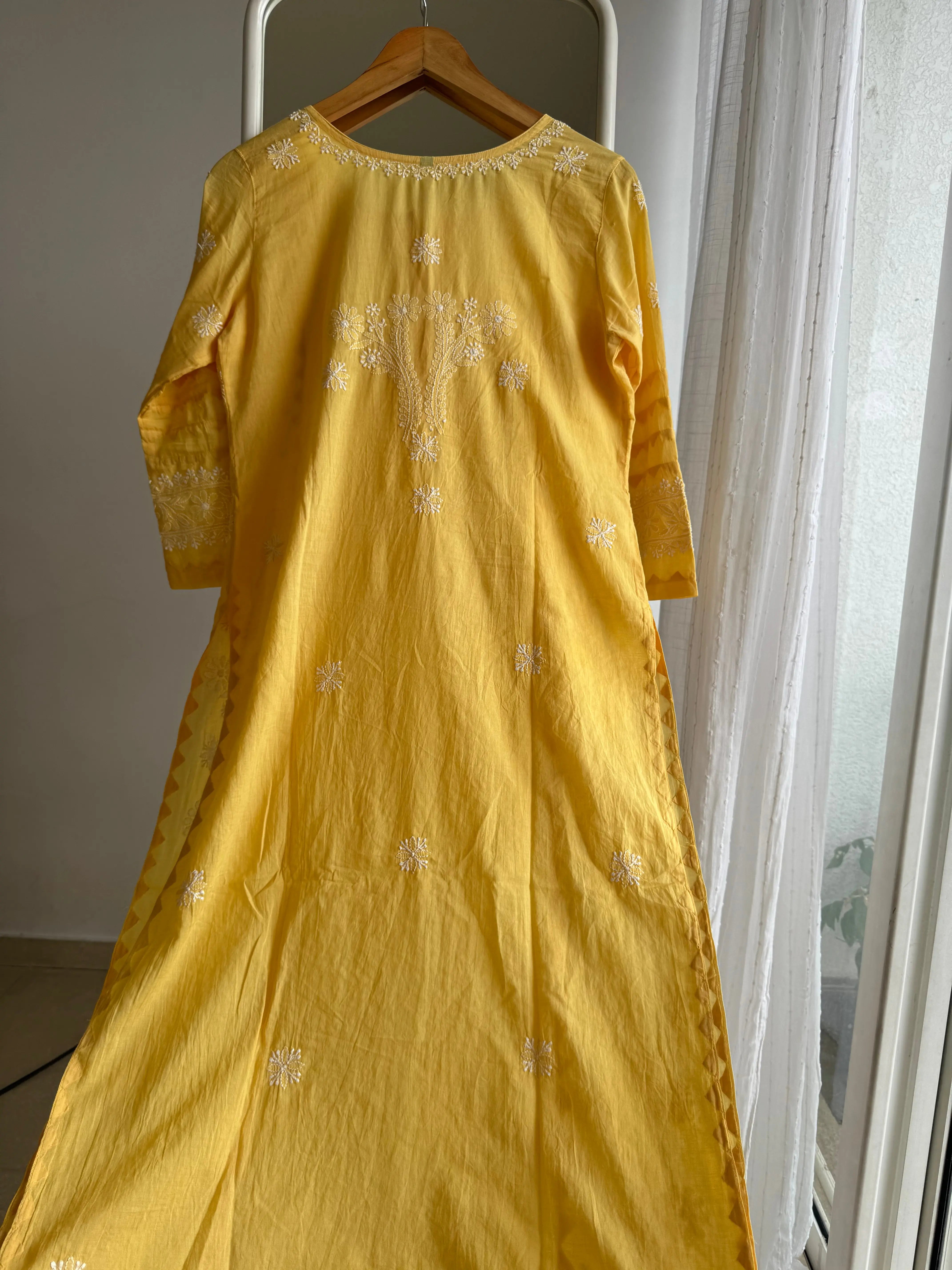 Mul Cotton Chikankari Kurti - Yellow ARIAA CHIKANKARI 