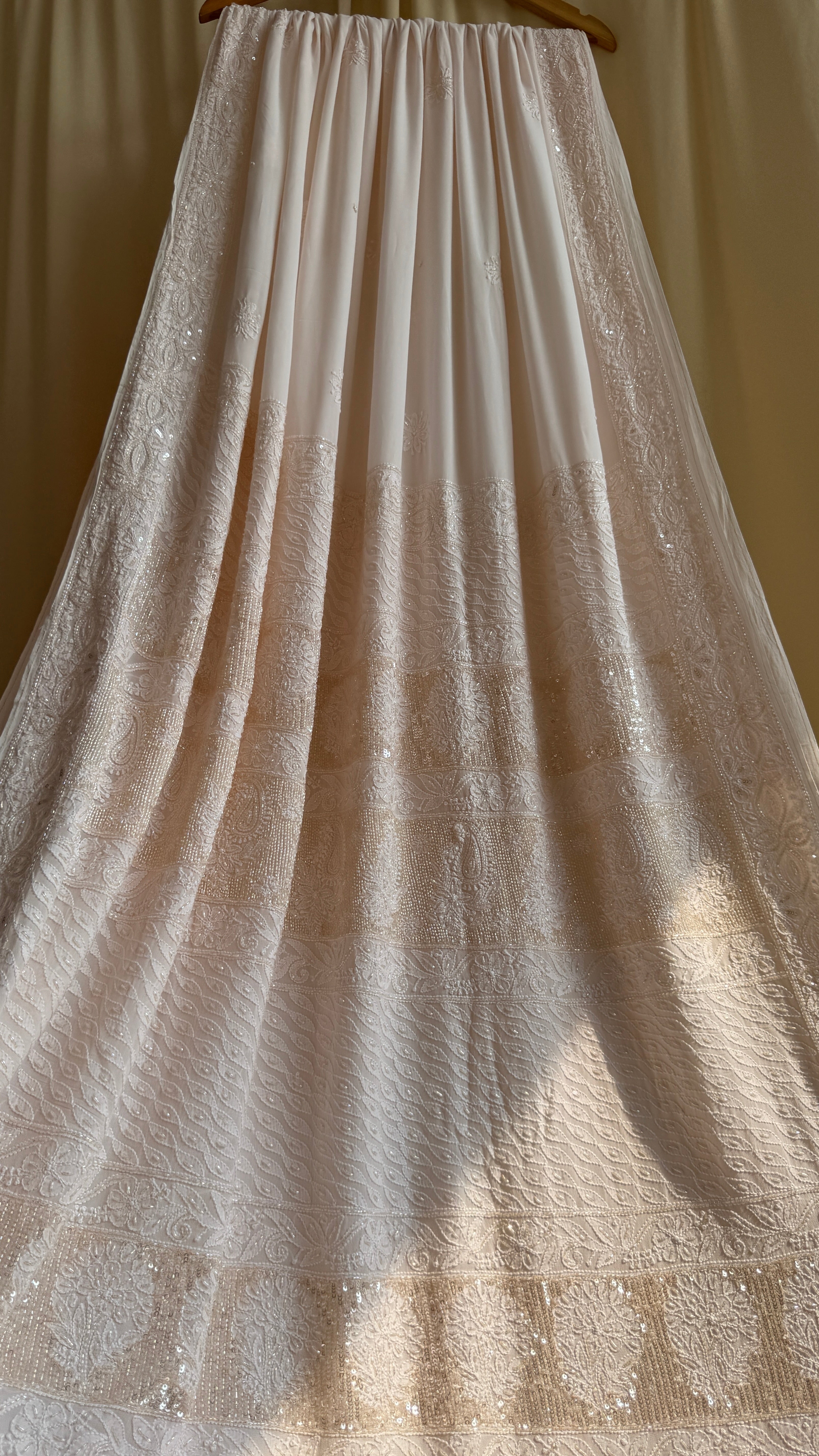Viscose Chikankari saree with Pearl embellishments - Pale Pink