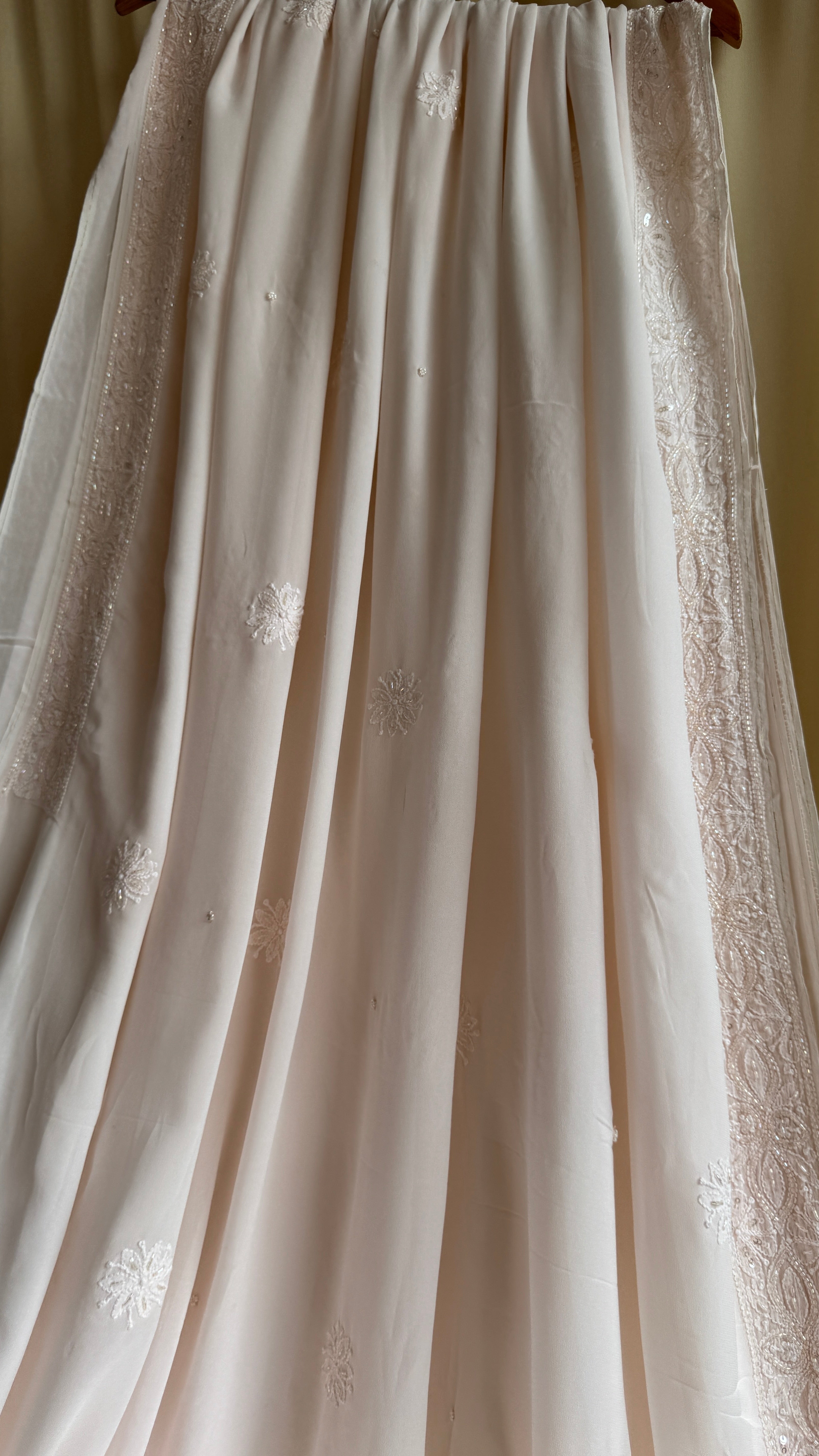 Viscose Chikankari saree with Pearl embellishments - Pale Pink