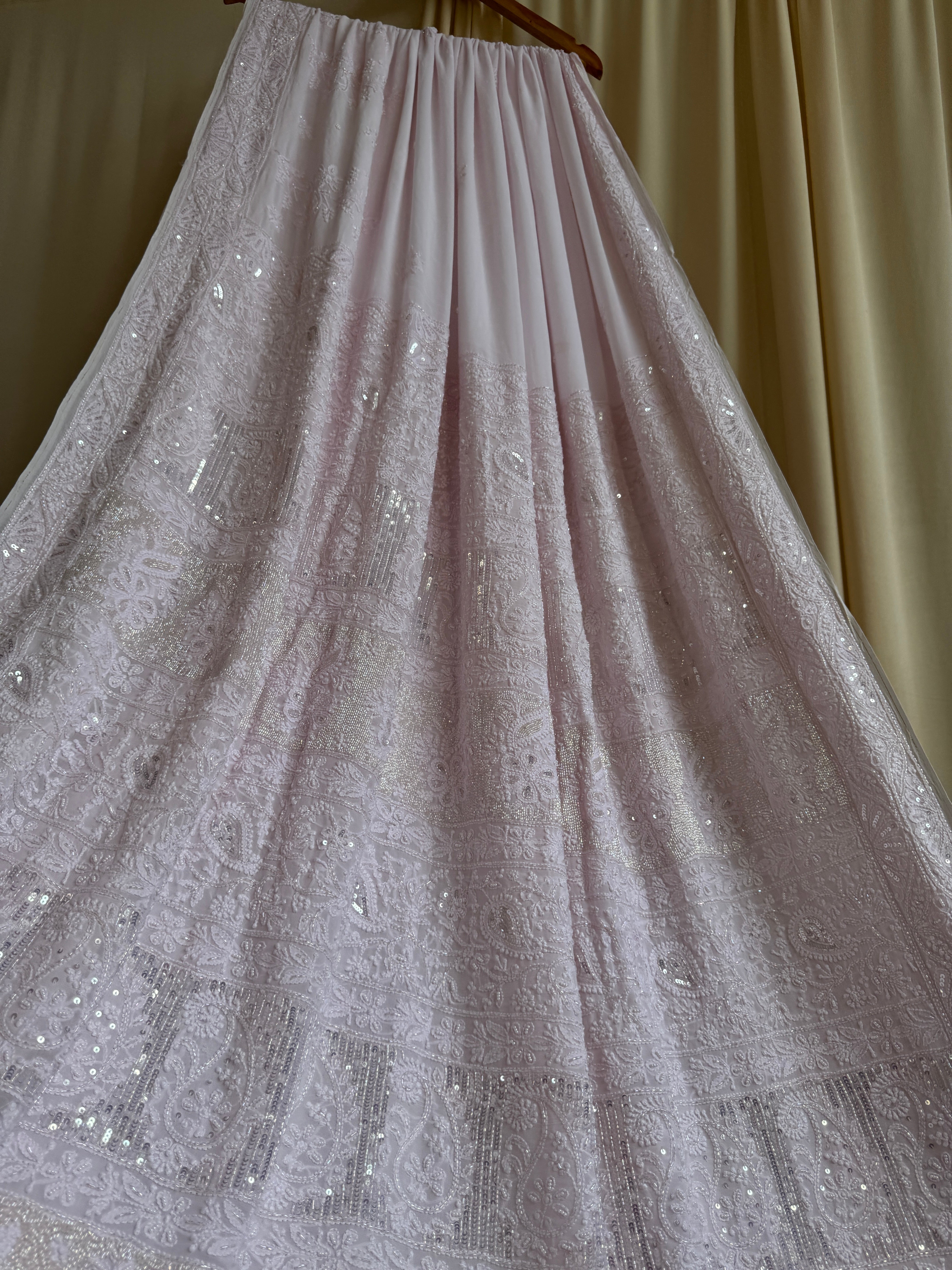Viscose Baby Pink Chikankari saree with Pearl embellishments