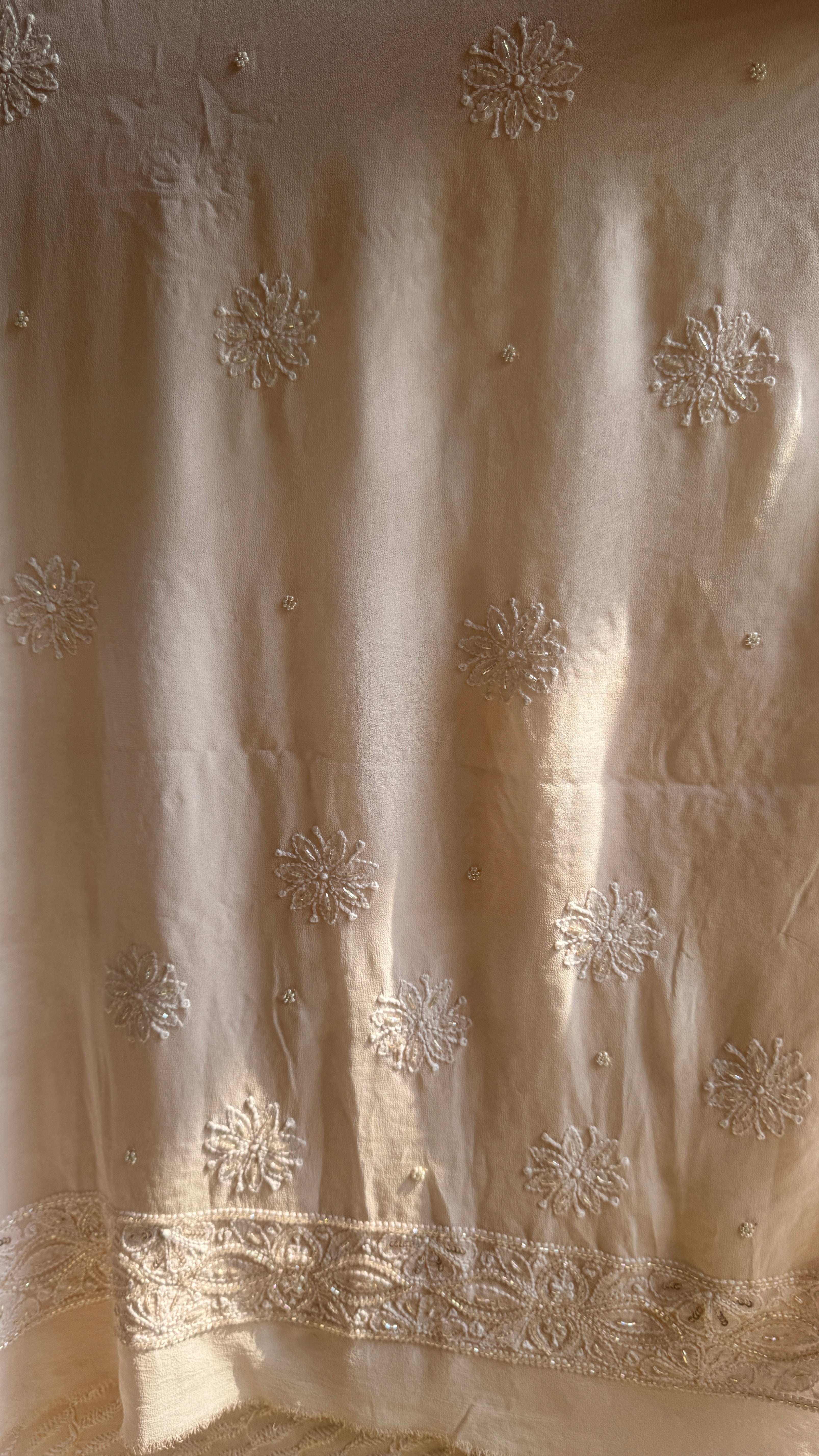 Viscose Chikankari saree with Pearl embellishments - Pale Pink