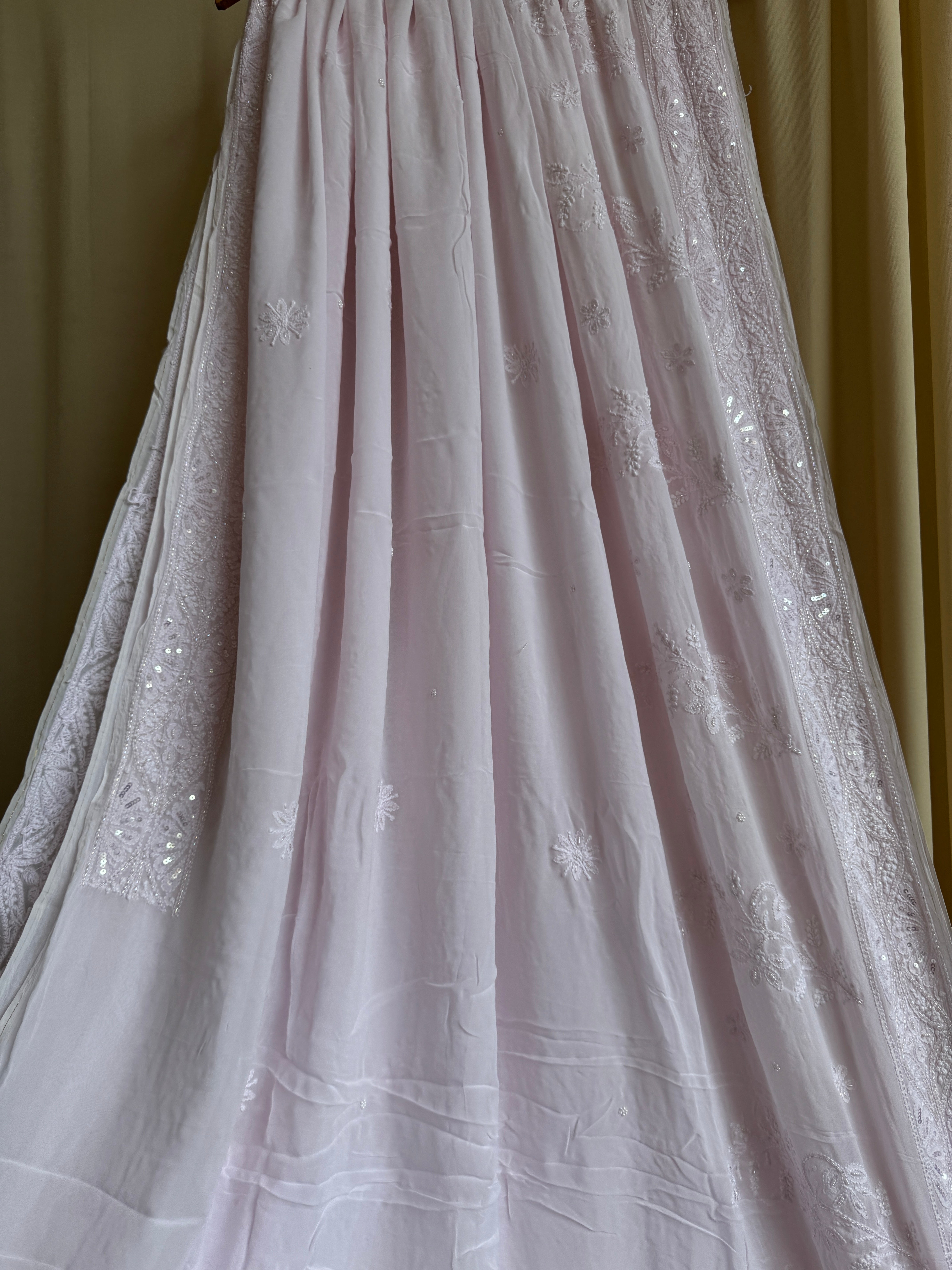 Viscose Baby Pink Chikankari saree with Pearl embellishments