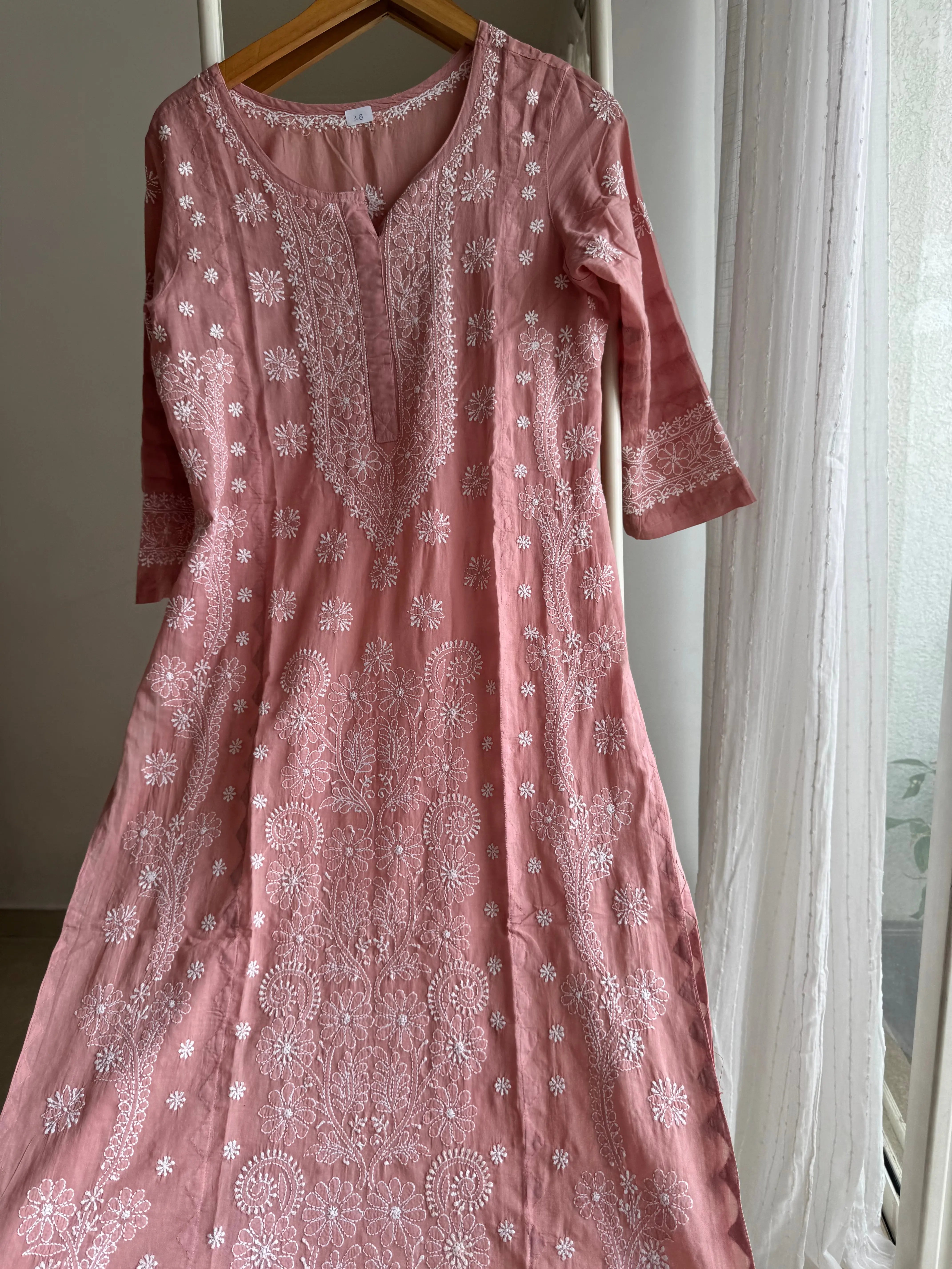 Mul Cotton Chikankari Kurti - Rosewood Pink ARIAA CHIKANKARI 