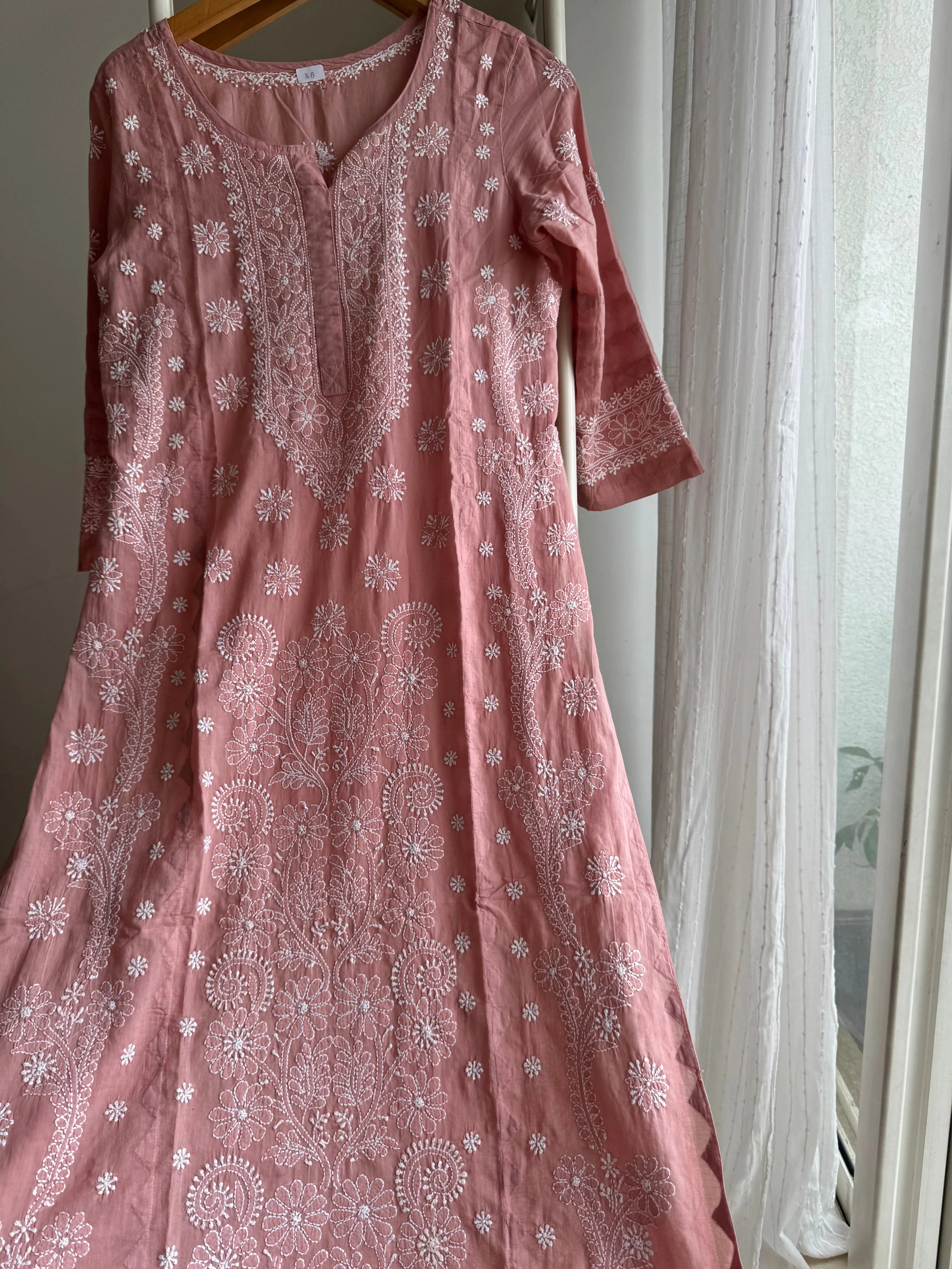 Mul Cotton Chikankari Kurti - Rosewood Pink ARIAA CHIKANKARI 