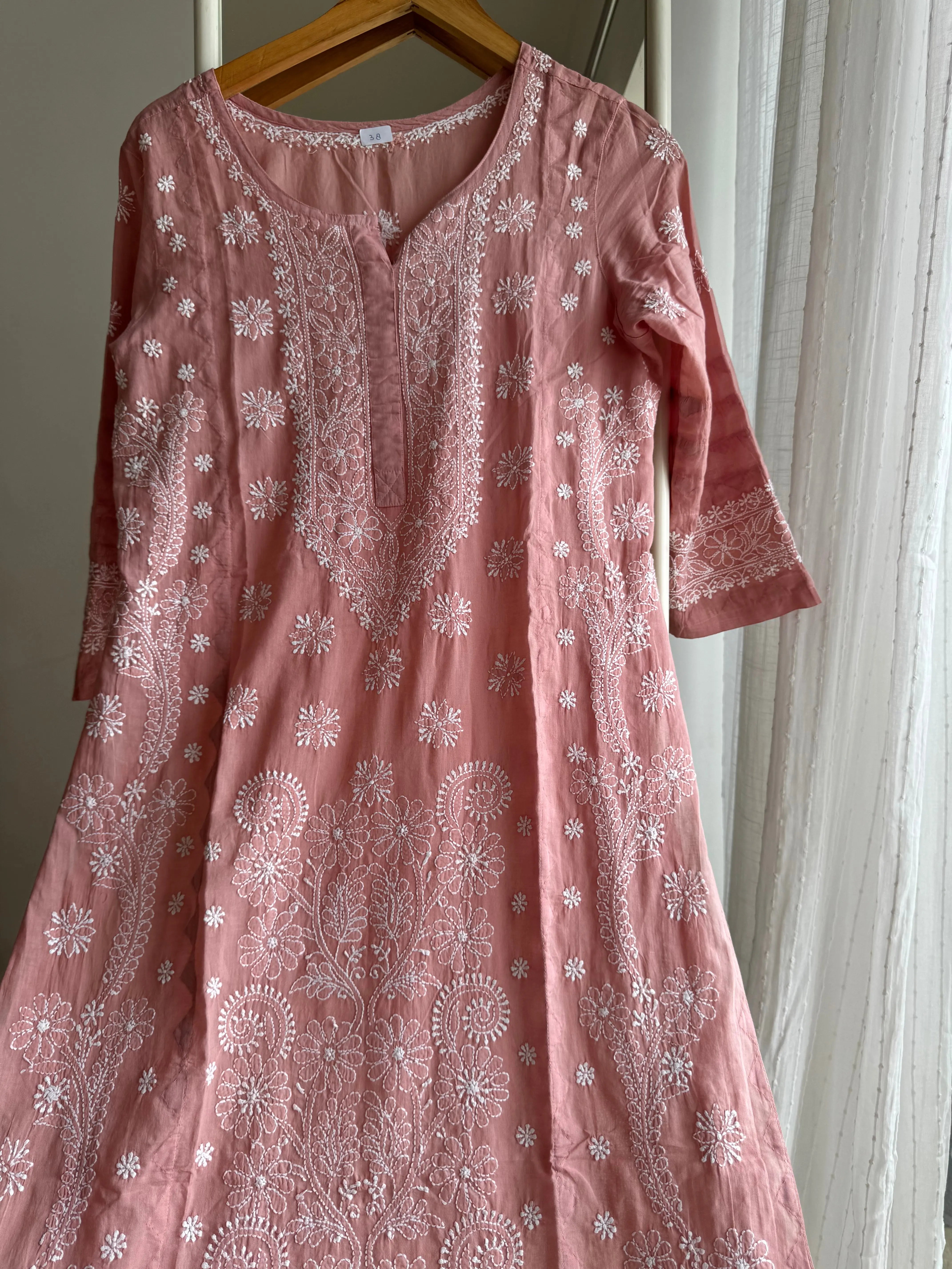 Mul Cotton Chikankari Kurti - Rosewood Pink ARIAA CHIKANKARI 