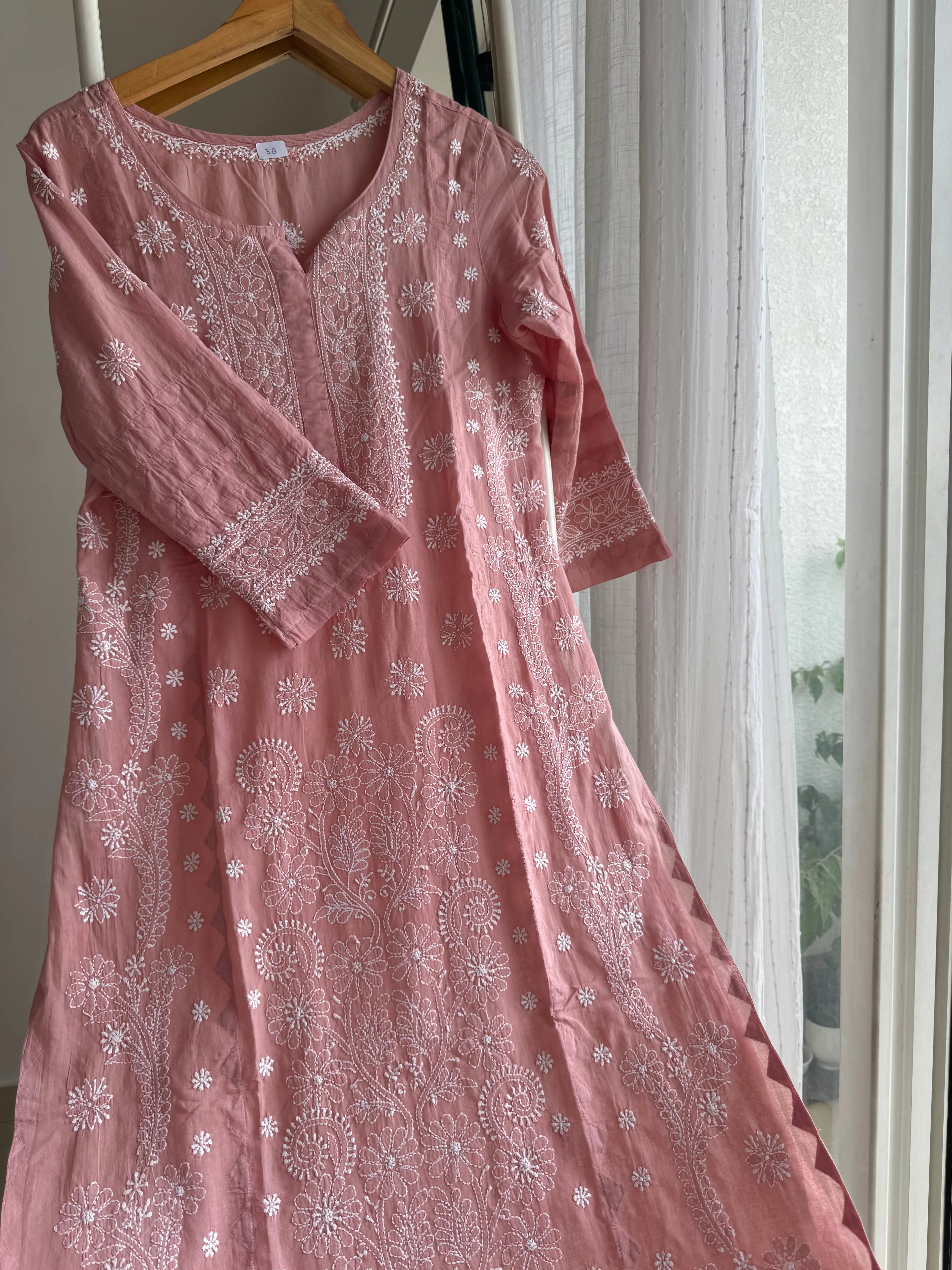 Mul Cotton Chikankari Kurti - Rosewood Pink ARIAA CHIKANKARI 