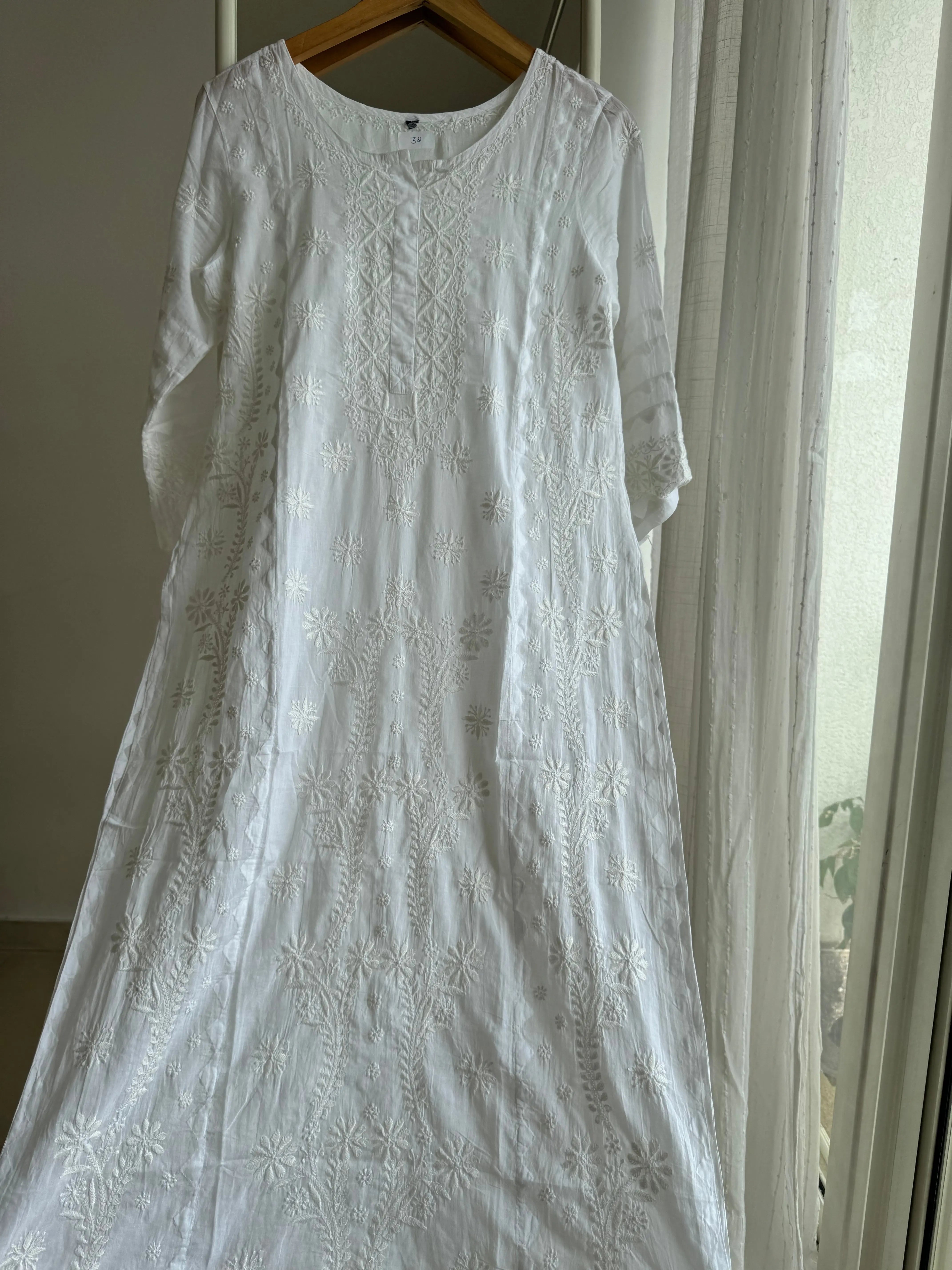 Mul Cotton Chikankari Kurti - White ARIAA CHIKANKARI 