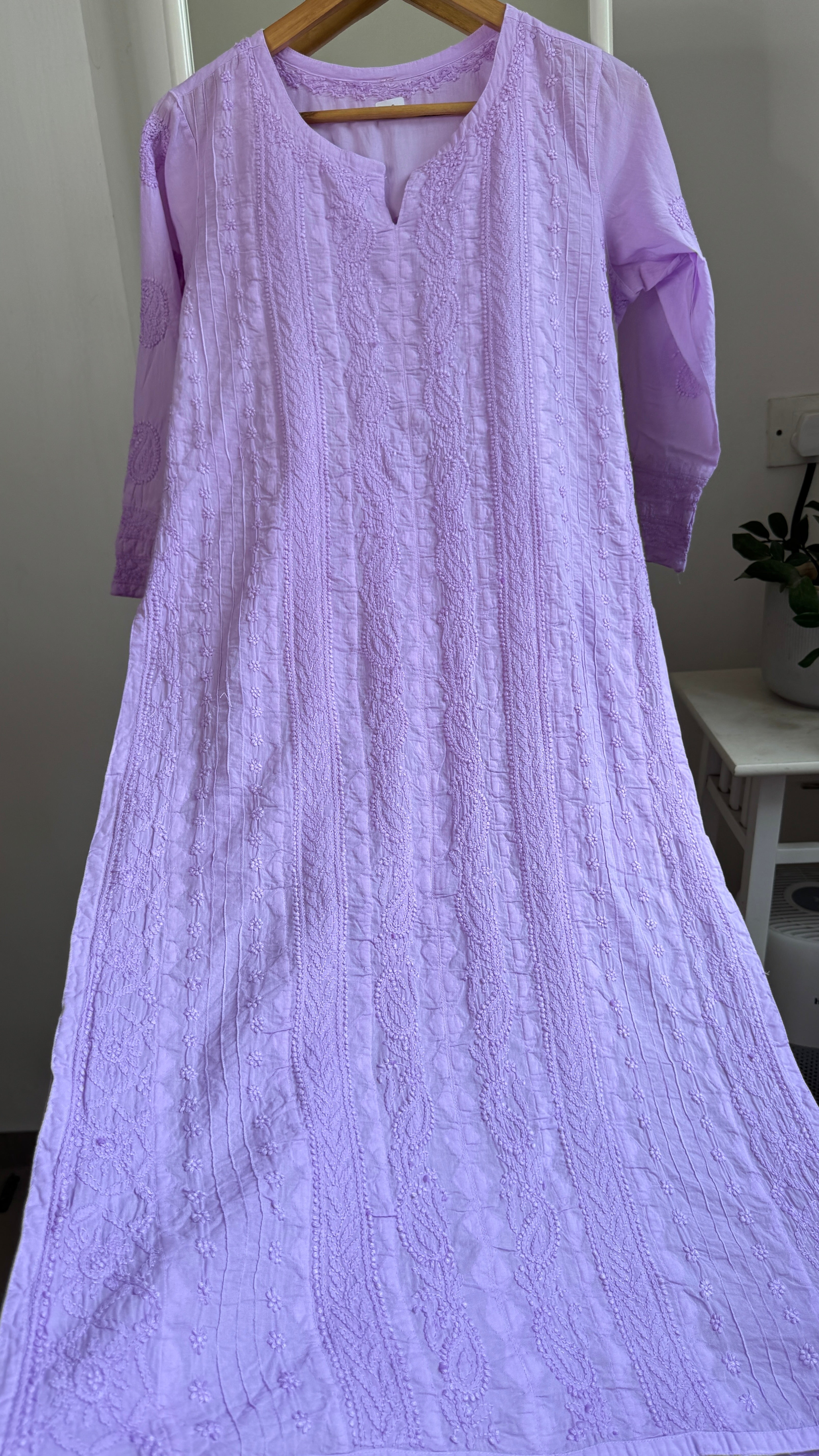 Pure Cotton Chikankari Full Jaal Kurti - Lilac - Gul Collection
