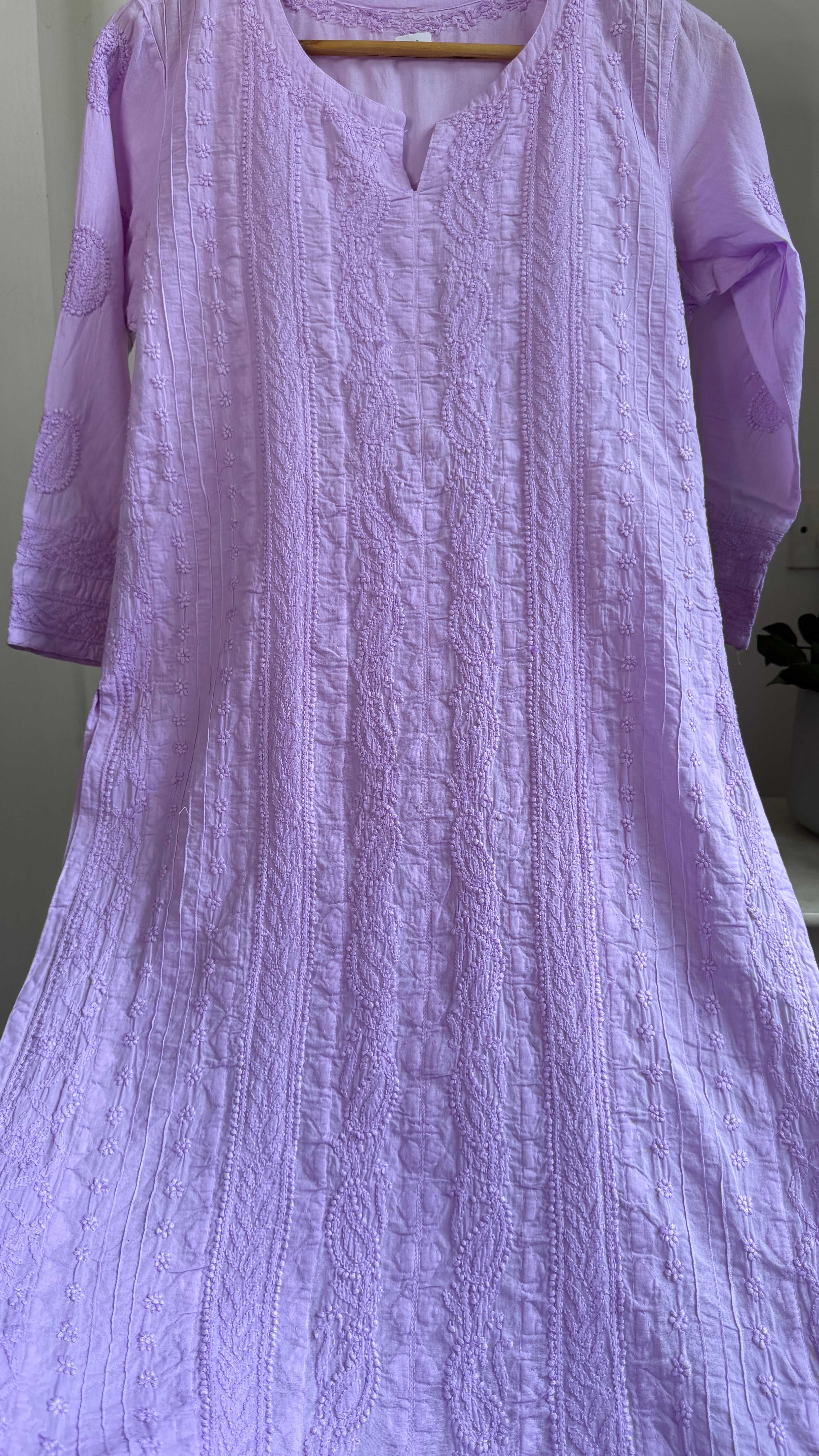 Pure Cotton Chikankari Full Jaal Kurti - Lilac - Gul Collection
