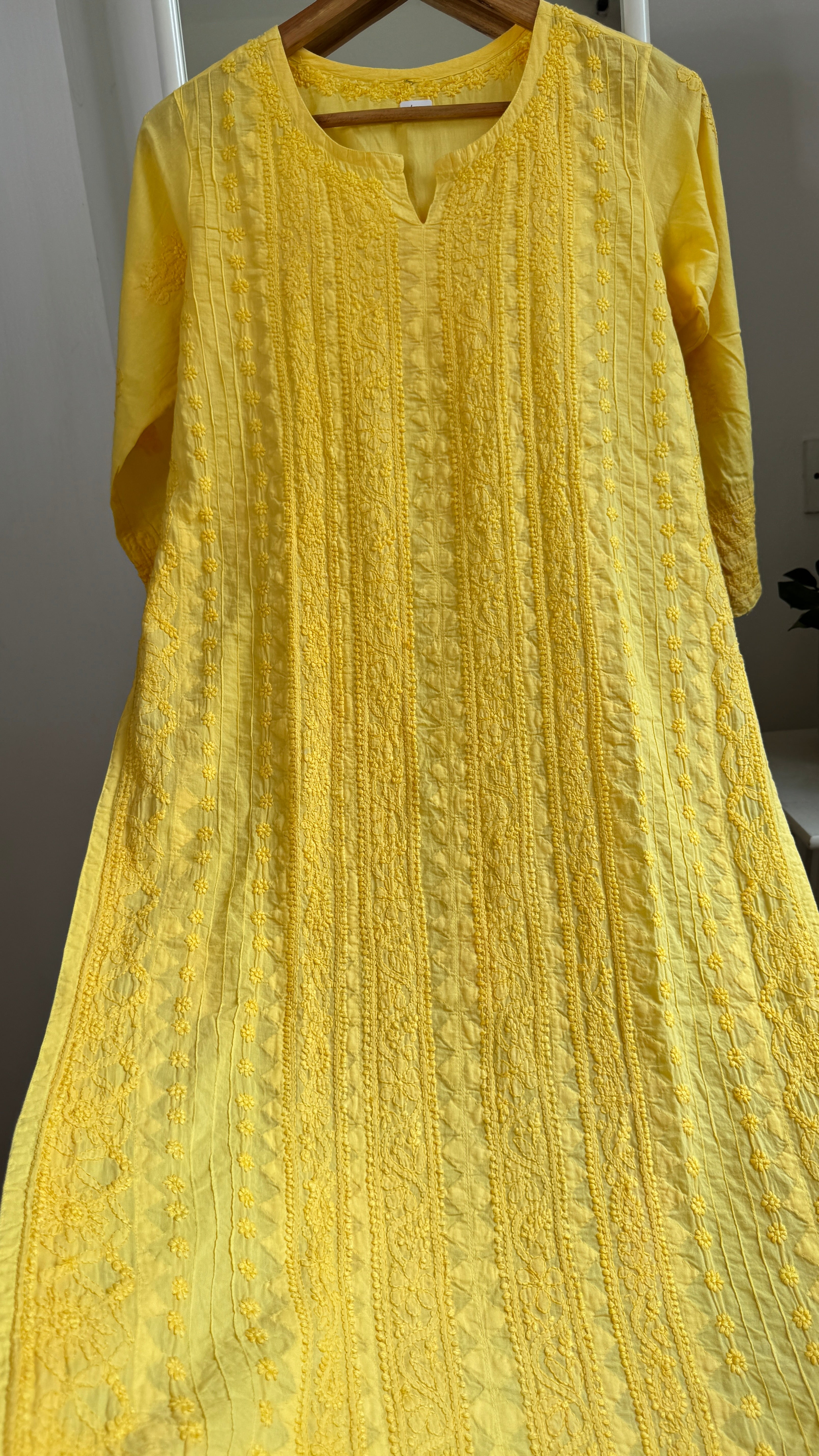 Pure Cotton Chikankari Full Jaal Kurti - Yellow - Gul Collection