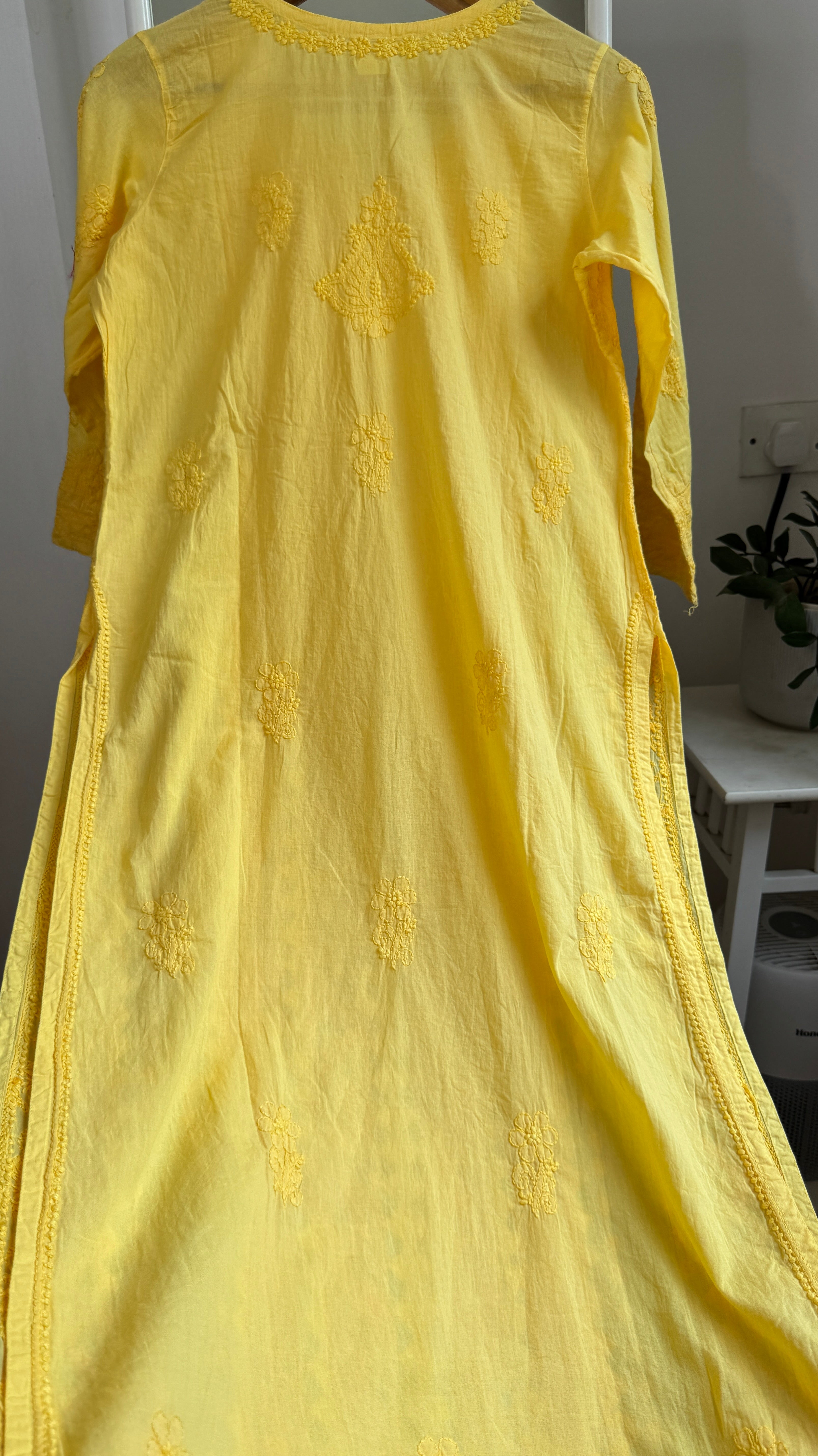 Pure Cotton Chikankari Full Jaal Kurti - Yellow - Gul Collection