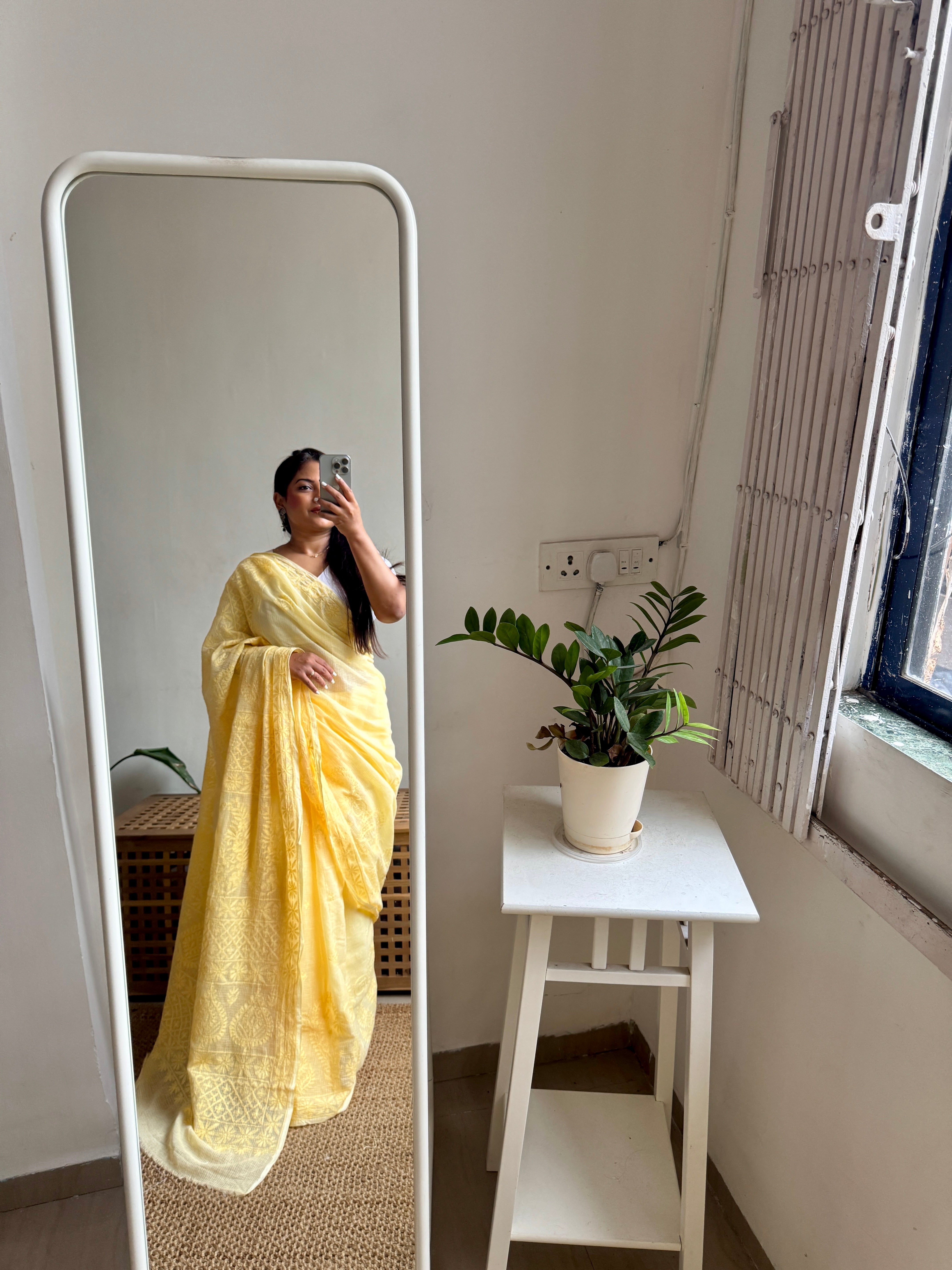 Kota Chikankari saree in Yellow