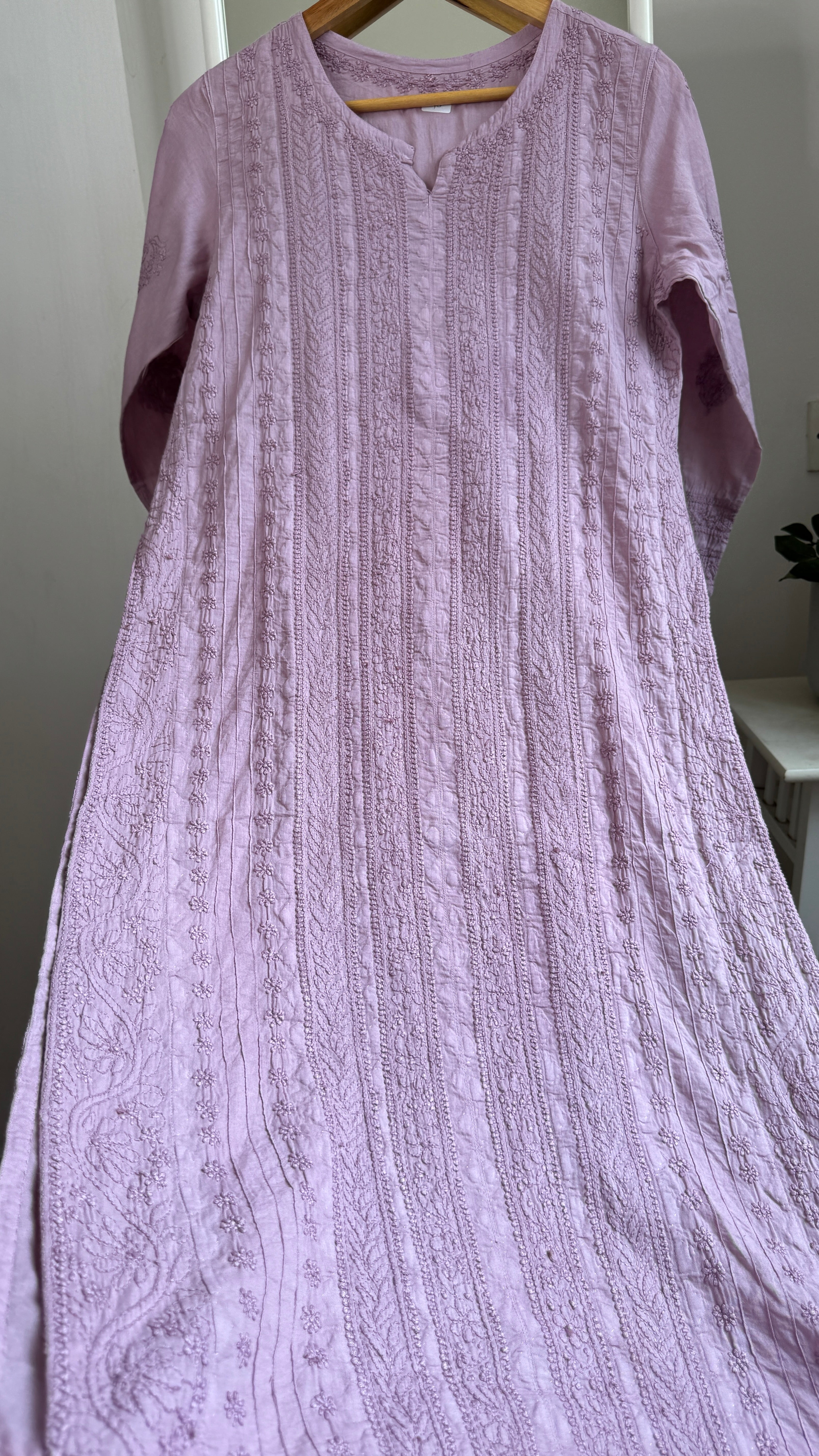 Pure Cotton Chikankari Full Jaal Kurti - Mauve - Gul Collection